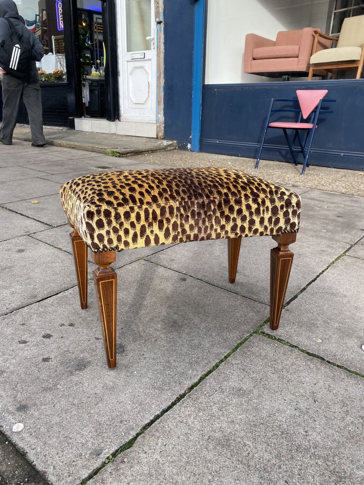 photo for sale 1950s Paolo Buffa Stool In Silk Velvet Cheetah By Jim Thompson Seat Italy Restored And Upholstered
