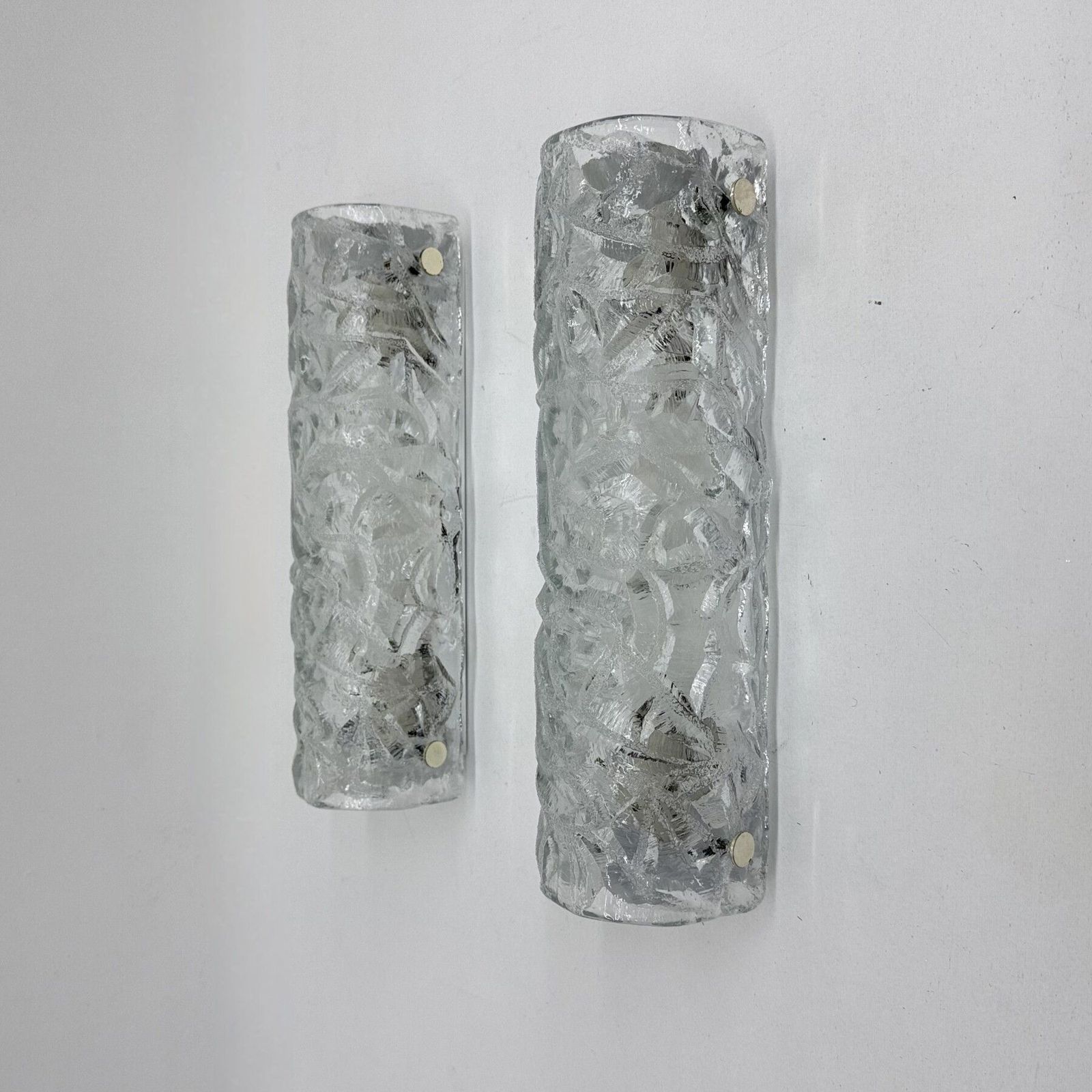 Pair Of Kaiser Leuchten Ice Glass Wall Lamps Sconce , 1970s