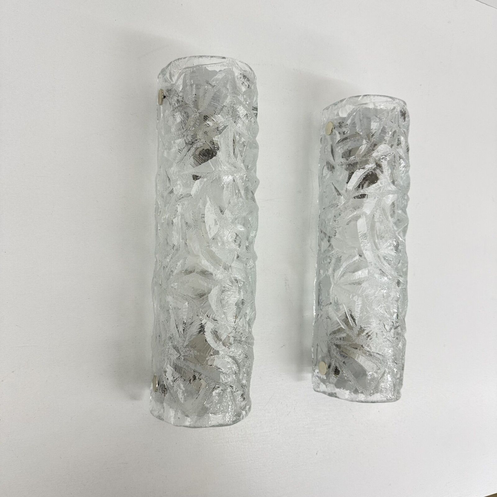 Pair Of Kaiser Leuchten Ice Glass Wall Lamps Sconce , 1970s photo for sale