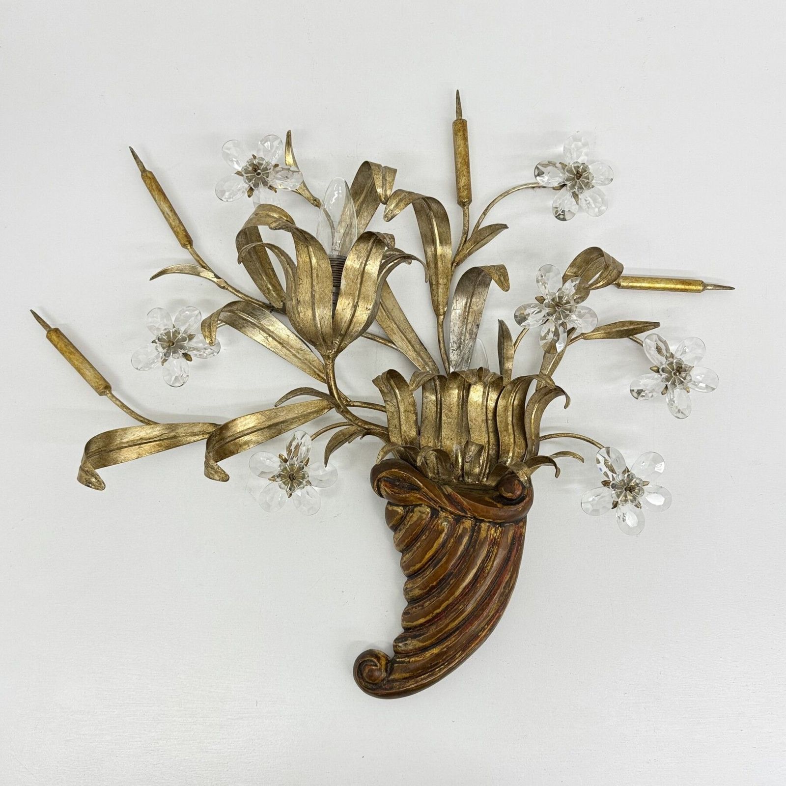 Mid Century Design Banci Style Wall Lamp Sconce Crystal Flower Bouquet , 1970s photo vintage