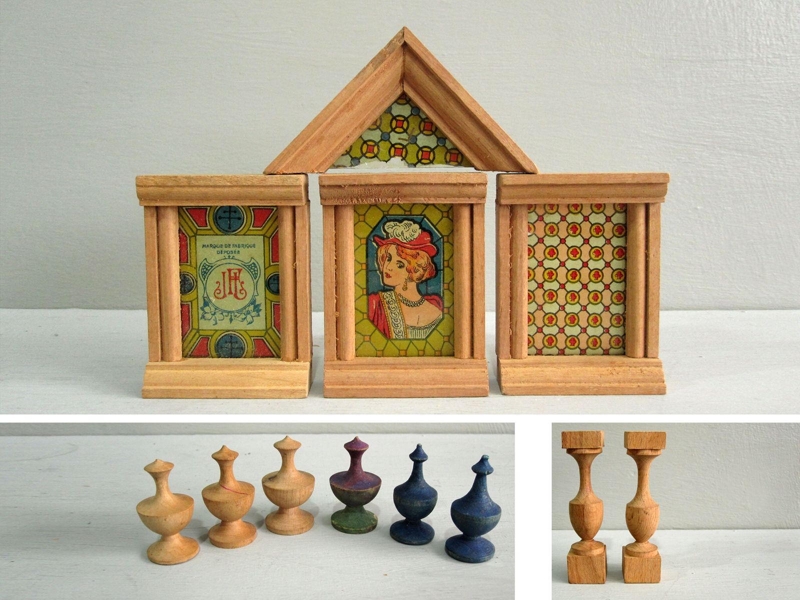 French Architecture Francaise Jeu De Construction Wood And Glass Building Blocks photo vintage