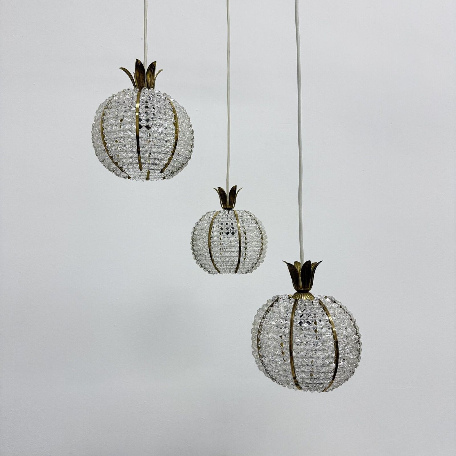 photo furniture Rare Pinappple Design Cascade Hanging Lamp With 3 Balls By Emil Stejnar, 1950s