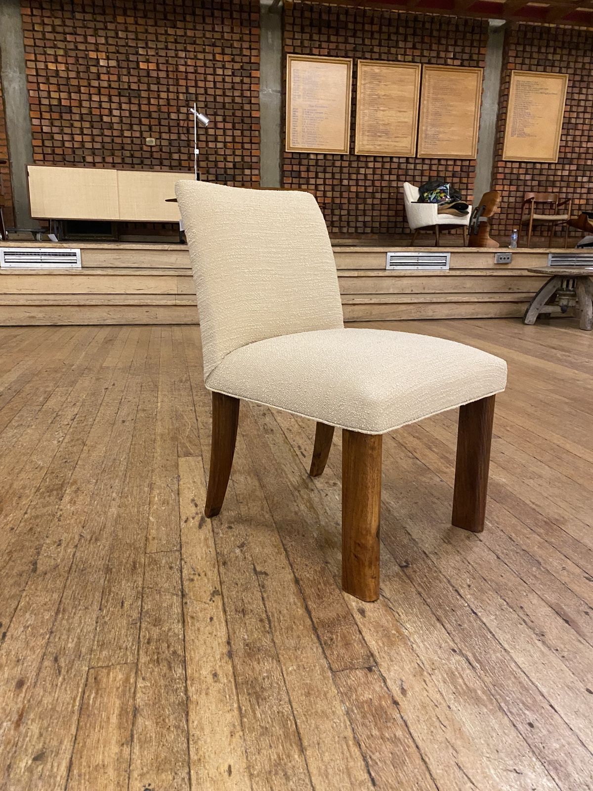 1930s Osvaldo Borsani Attributed Rosewood Side Chair Wool Boucle Italy Art Deco Seat Armchair Restored And Upholstered photo for sale