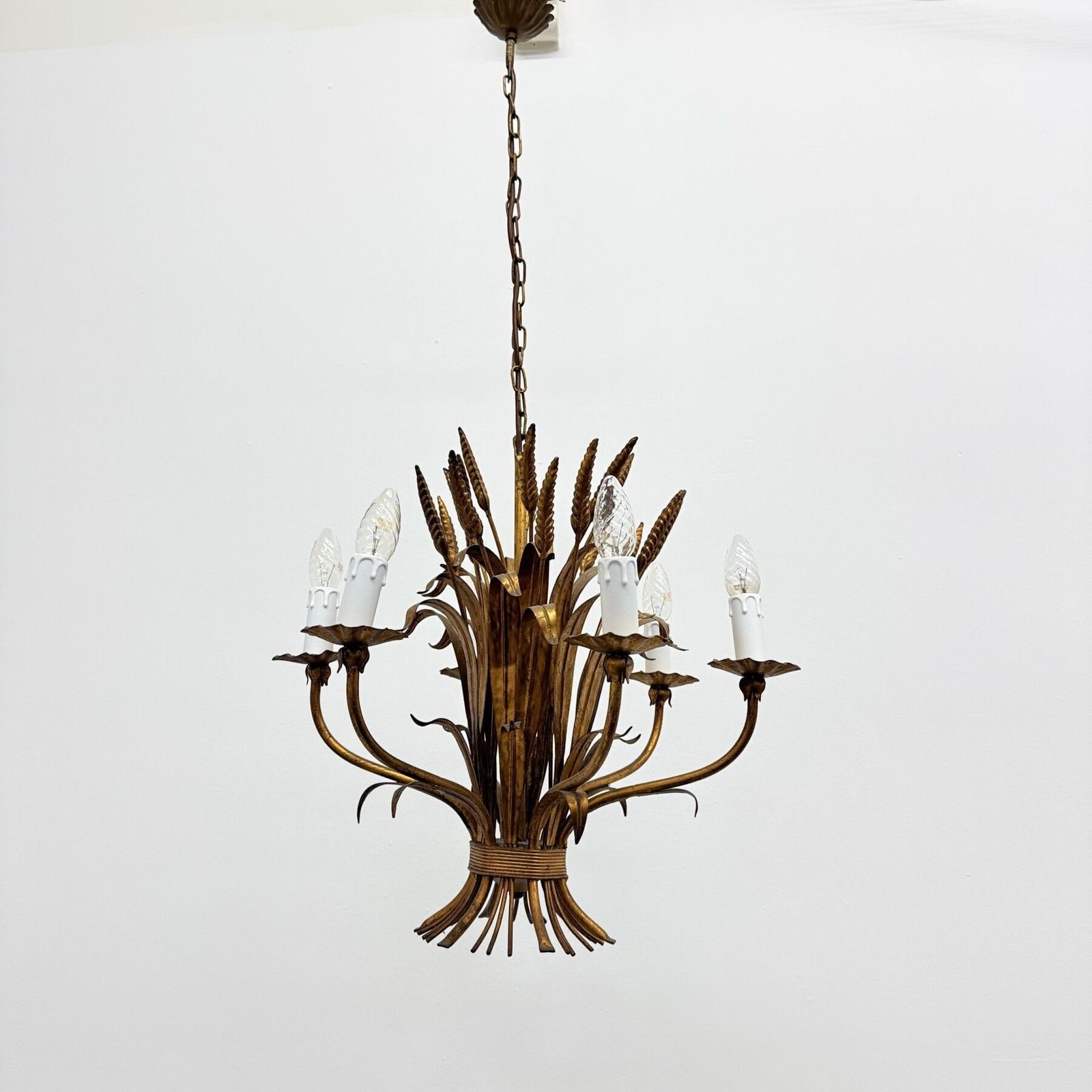 Wheat Sheaf Leaf Gold Gilt Chandelier By Hans Kögl , 1960’s Germany photo furniture