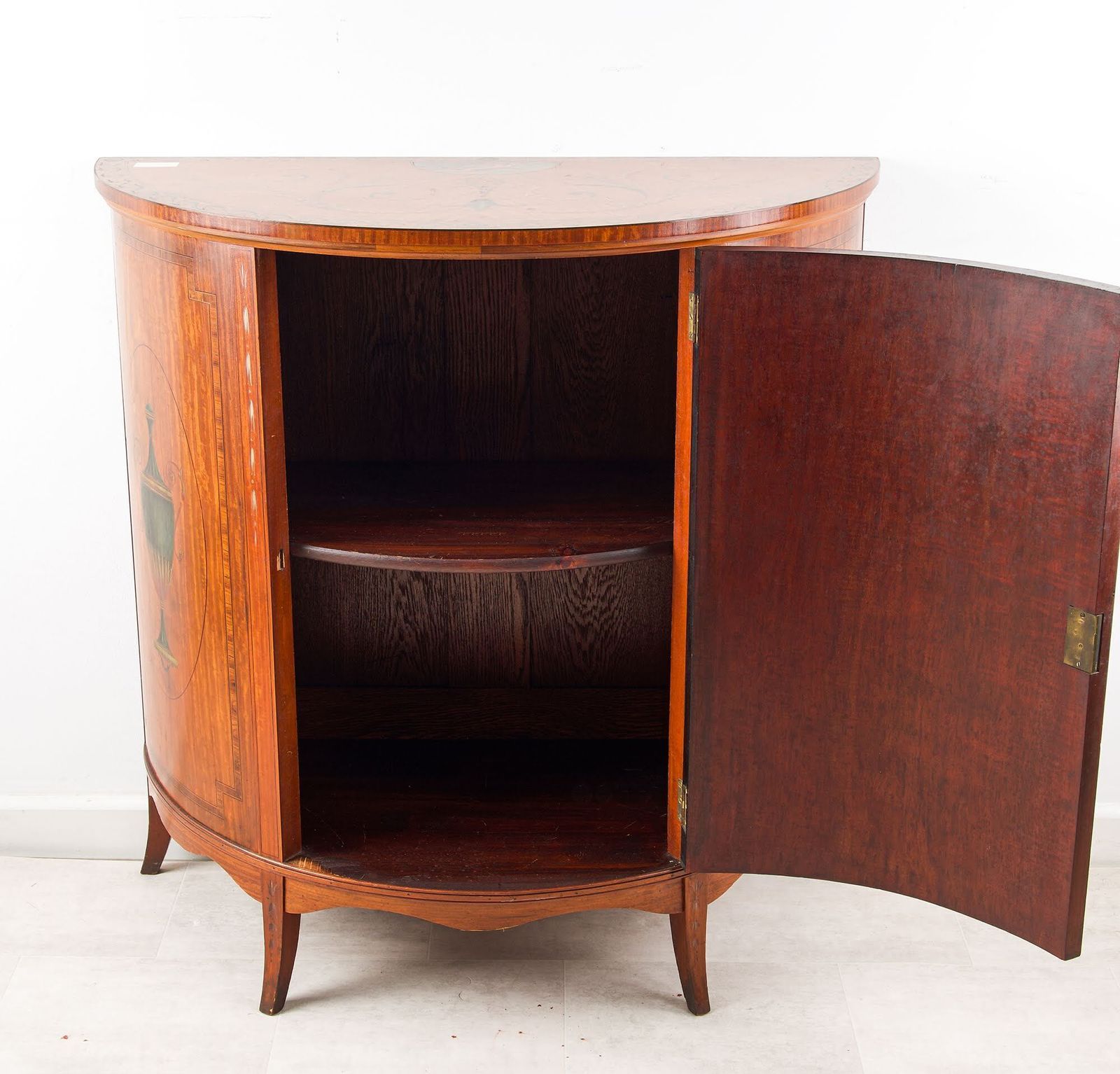 Victorian Satinwood Demi Lune Side Cabinet With Hand Painted Panels, C.1890 photo Furniture