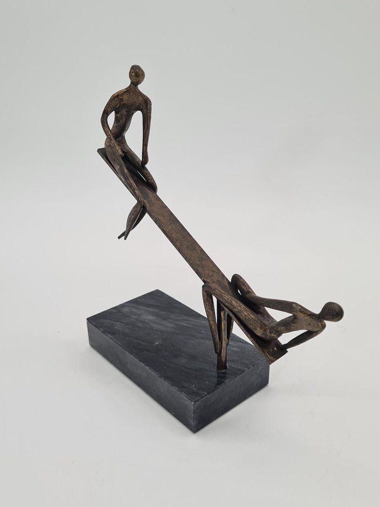 Vintage Figurative Sculpture Scene Of Balance In Patinated Metal, 1970s photo for sale