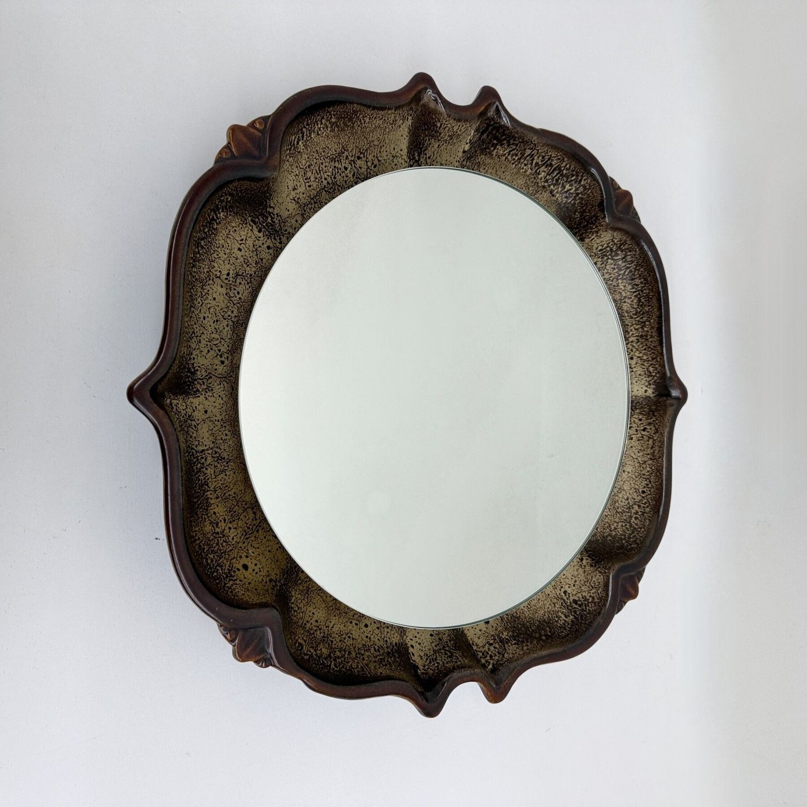 Mid Century Illuminated Brown Ceramic Mirror By Pan Keramik, Germany, 1970s photo furniture