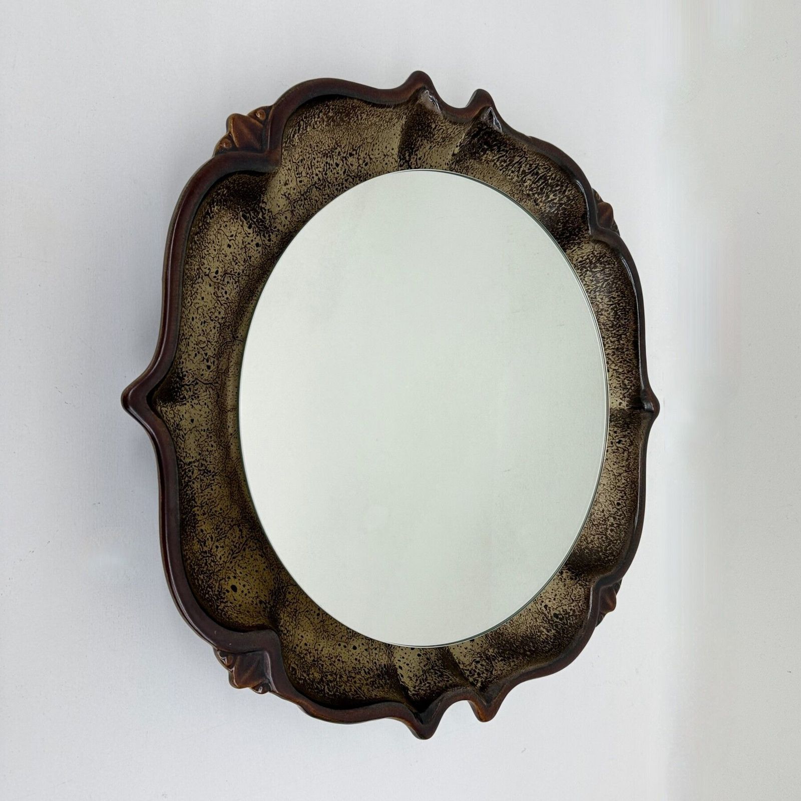 Mid Century Illuminated Brown Ceramic Mirror By Pan Keramik, Germany, 1970s photo 914.0