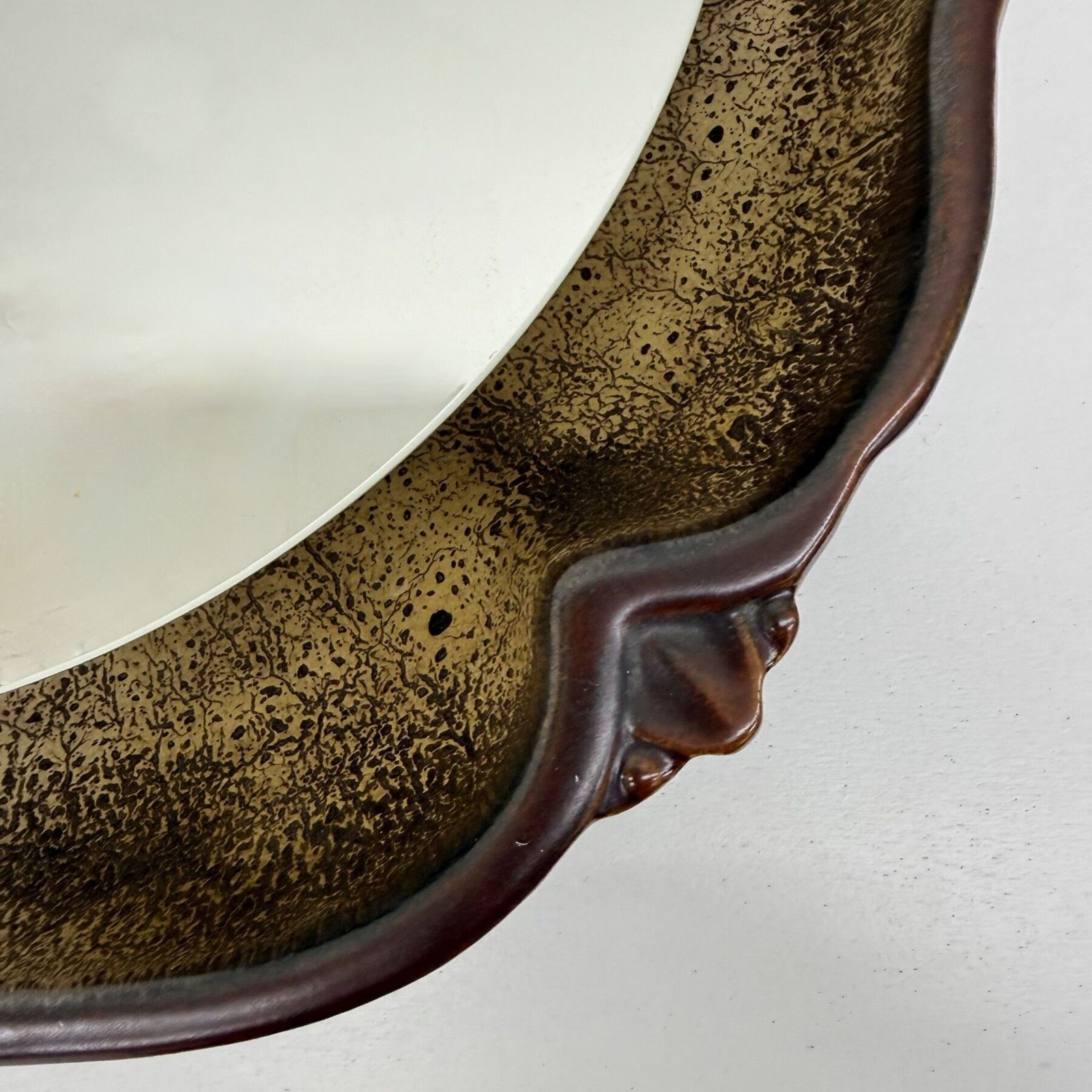 Mid Century Illuminated Brown Ceramic Mirror By Pan Keramik, Germany, 1970s photo vintage