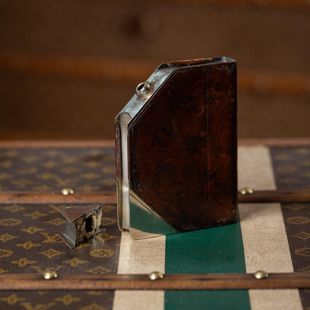 20thc Novelty Silver Plate & Leather Book Shaped Hip Flask By J Dixon & Sons photo furniture