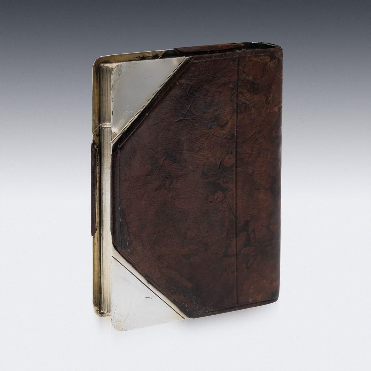 20thc Novelty Silver Plate & Leather Book Shaped Hip Flask By J Dixon & Sons photo for sale