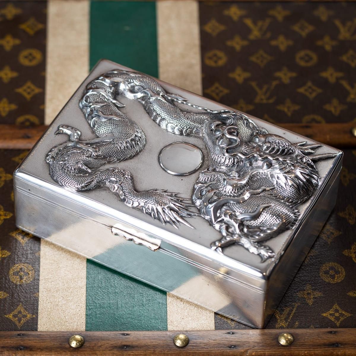 Antique Japanese Meiji Period Silver Humidor Box With Dragon Relief photo furniture
