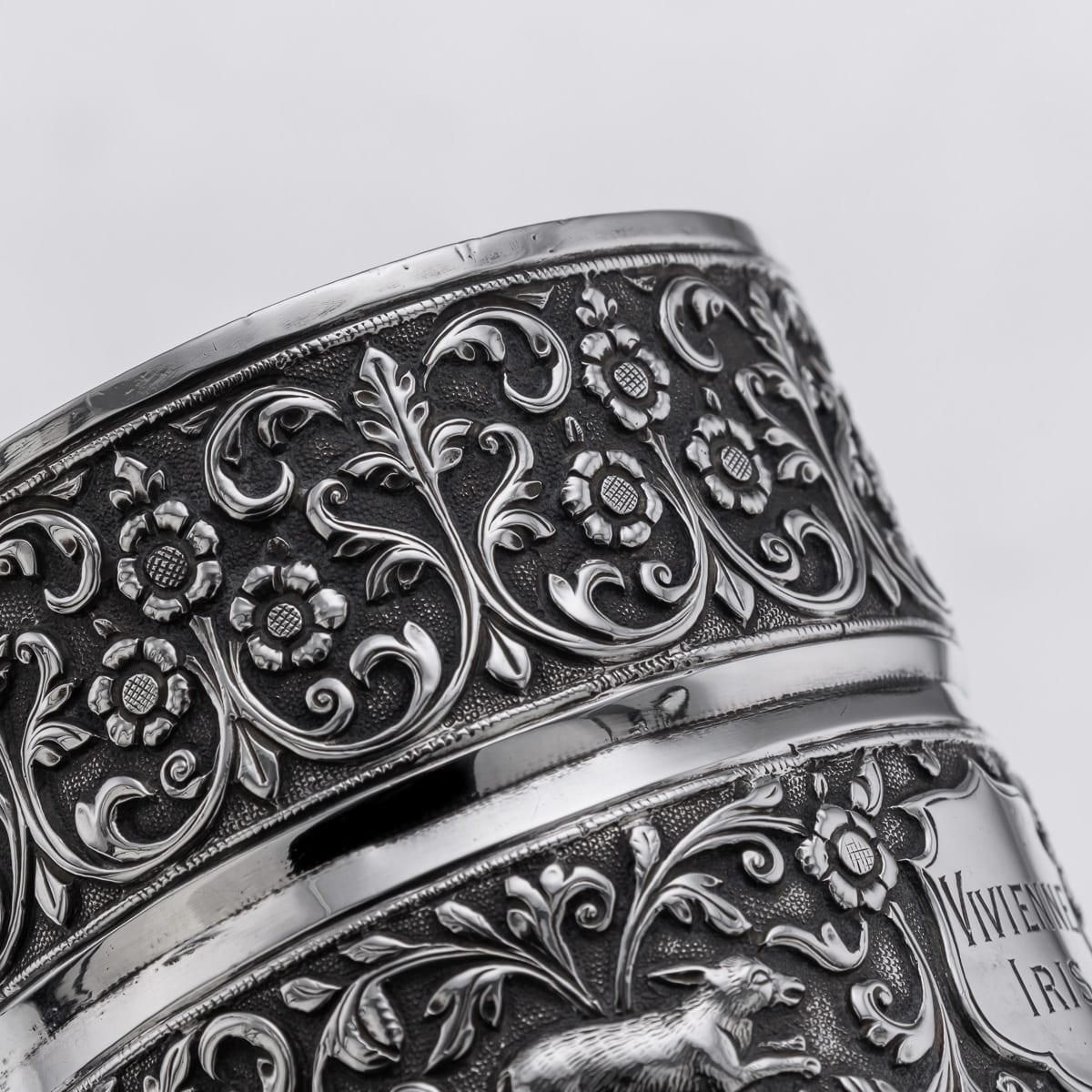 photo for sale Antique Silver Mug By Oomersi Mawji, Kutch, Floral Repoussé, 1890