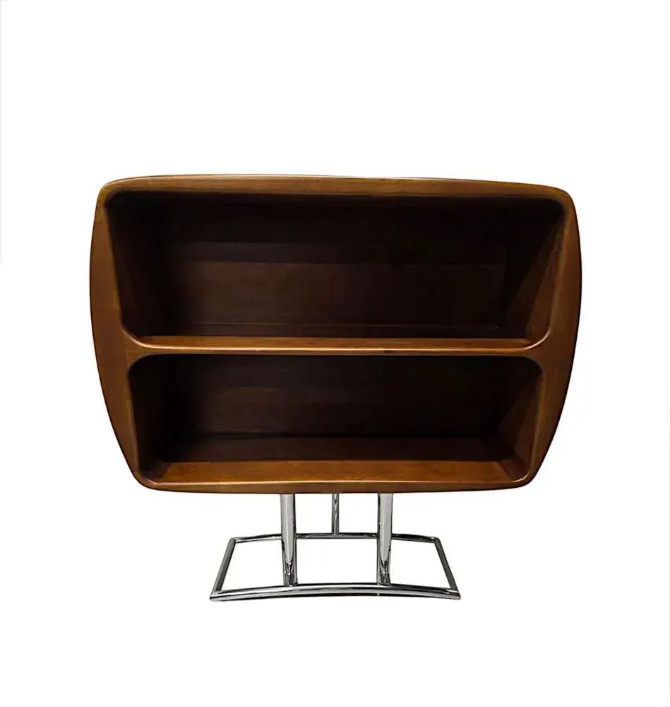 A Stunning Mid Century Design Cherrywood And Chrome Open Bookcase