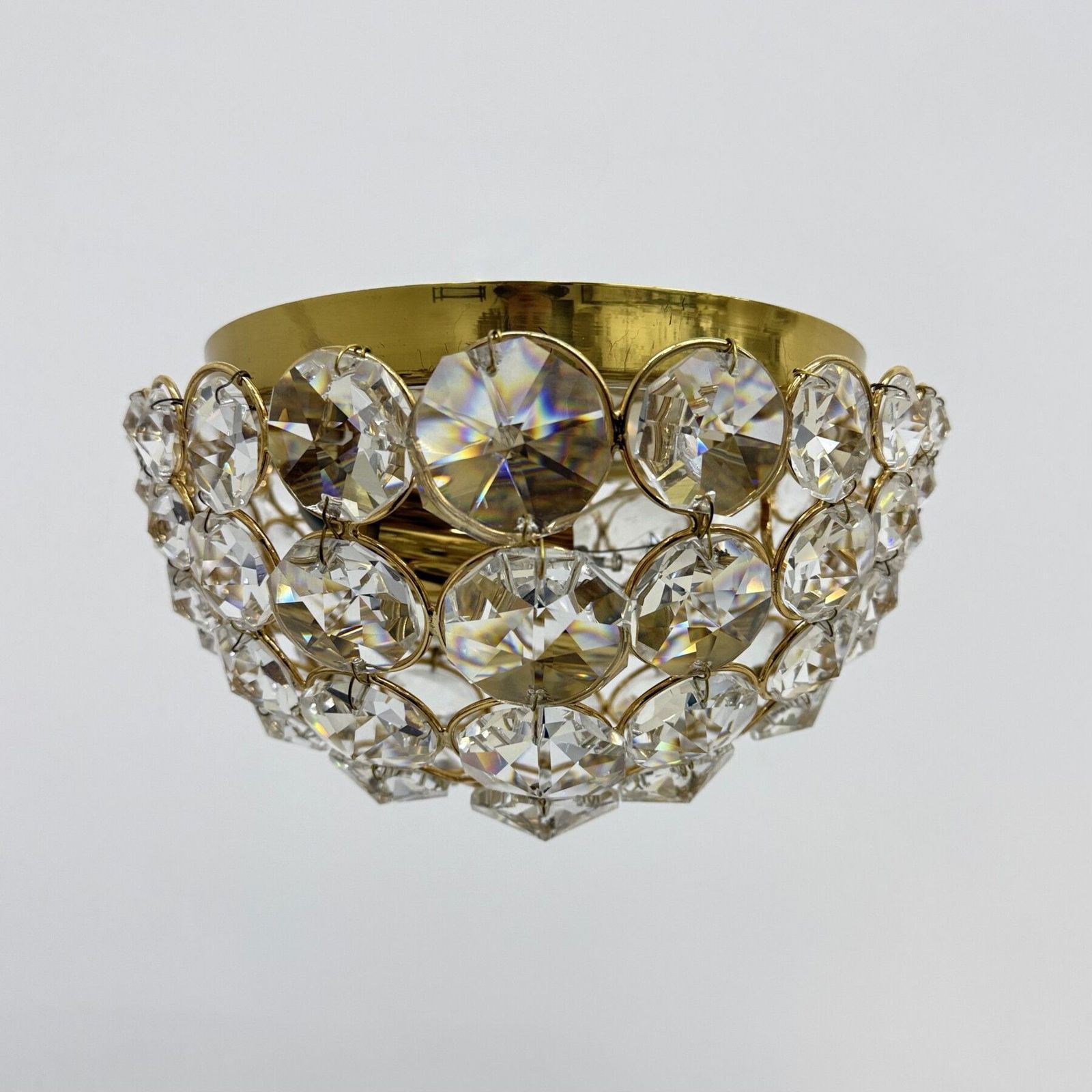 Palwa Kristal En Messing Plafondlamp, Opbouwmontage, Jaren 1970 photo buy