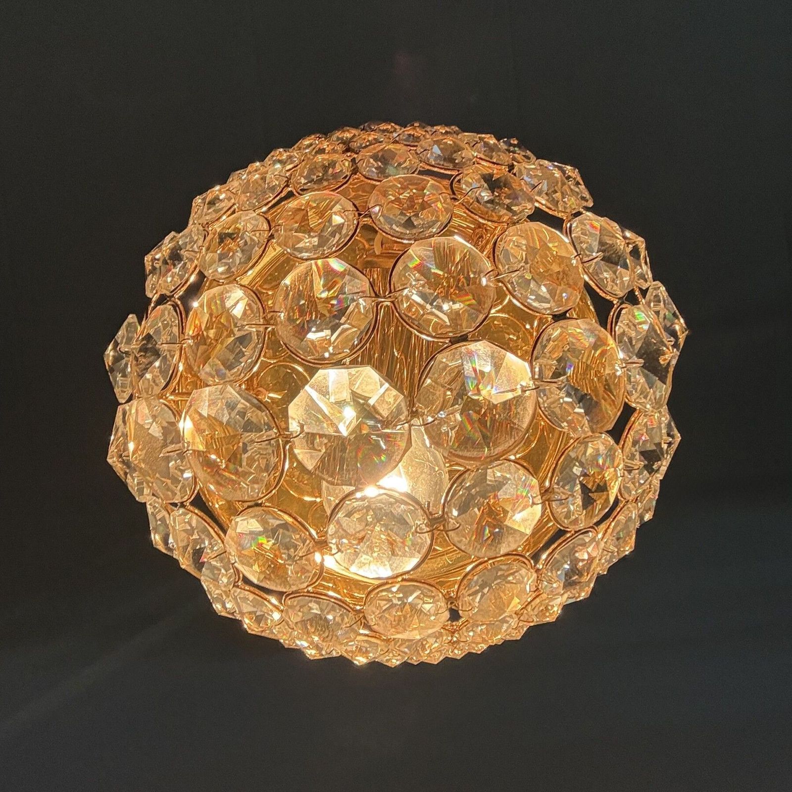 photo vinterior Palwa Kristal En Messing Plafondlamp, Opbouwmontage, Jaren 1970