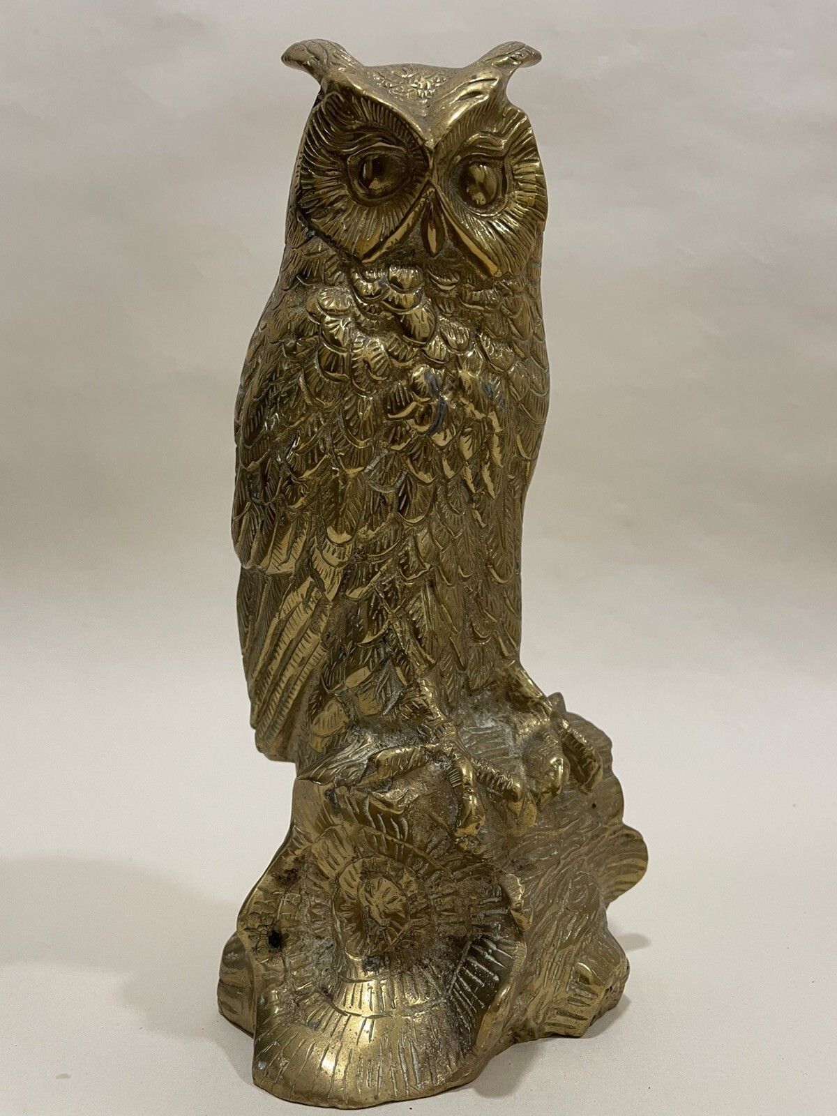Antique 1930s Vintage Brass Owl Ornament Large Detailed Figurine photo vintage