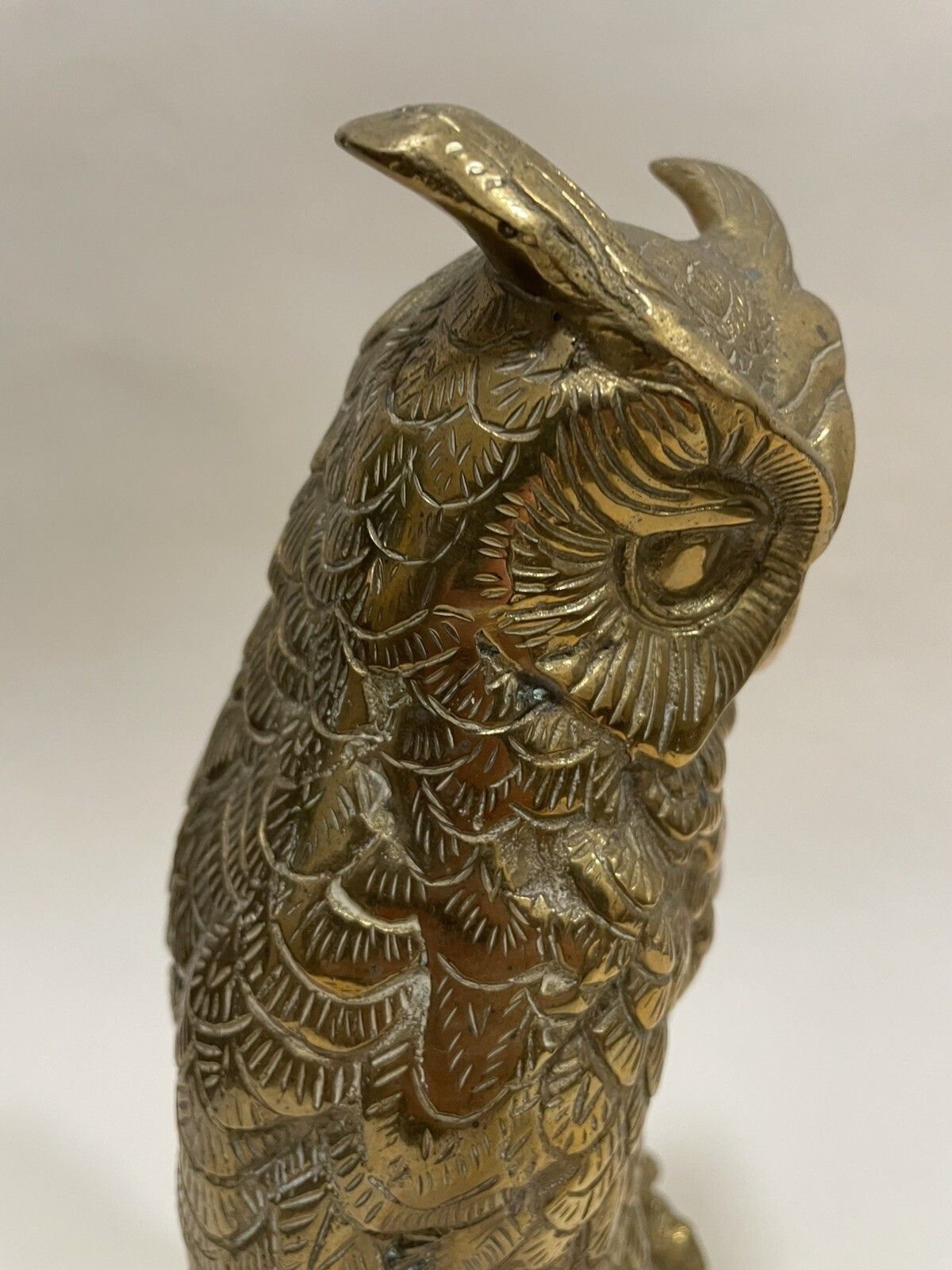 photo buy Antique 1930s Vintage Brass Owl Ornament Large Detailed Figurine