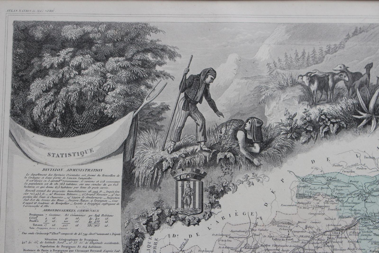 A Decorative Antique Map Titled "Dept. Des Pyrenees Orles" By  Victor Levasseur C1856 photo furniture