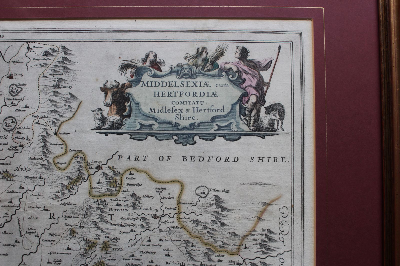Middelsexiæ Cum Hertfordiæ Comitatu: Middlesex & Hertford Shire. By Joannem Jansonium (Jan Jansson) C1646 photo for sale
