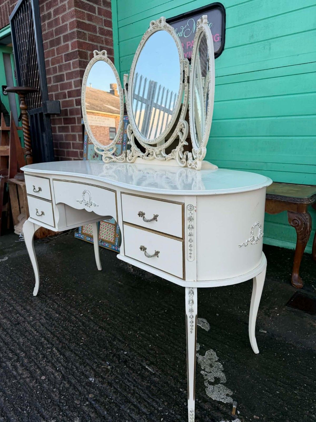 French Style Dressing Table With Triple Mirror  Ready To Upcycle photo furniture