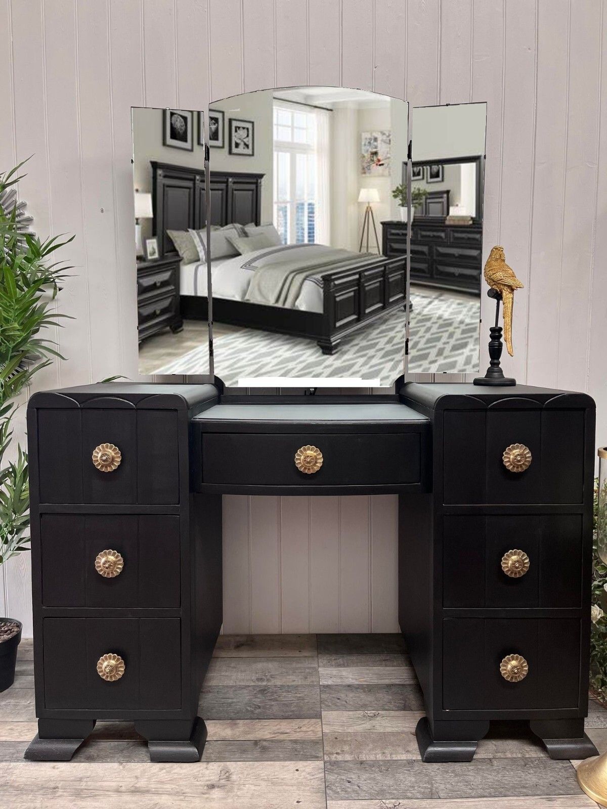 Furniture French Style Dressing Table With Triple Mirror  Ready To Upcycle photo
