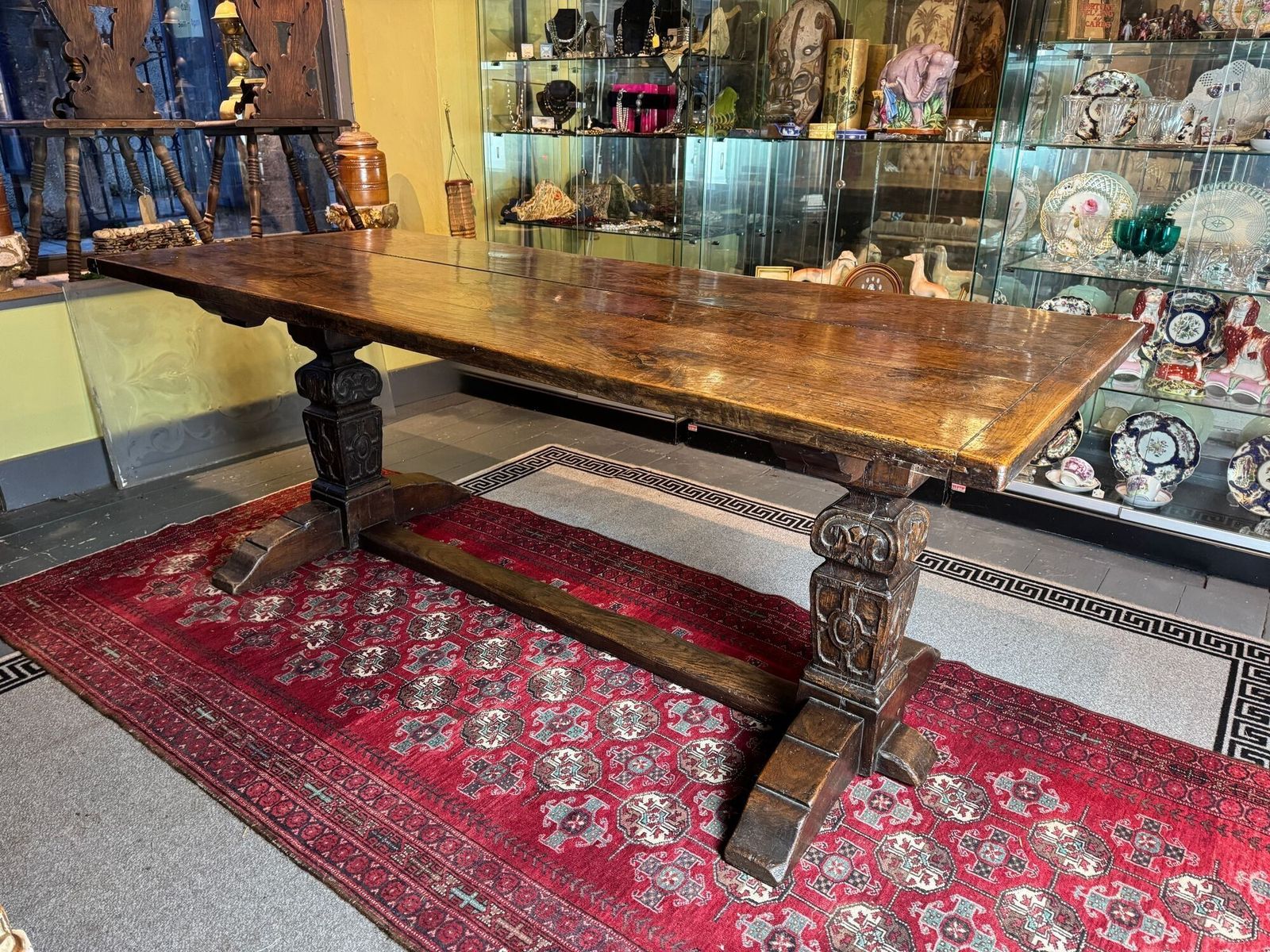 Antique Plank Top Oak Refectory Table In Elizabethan Style