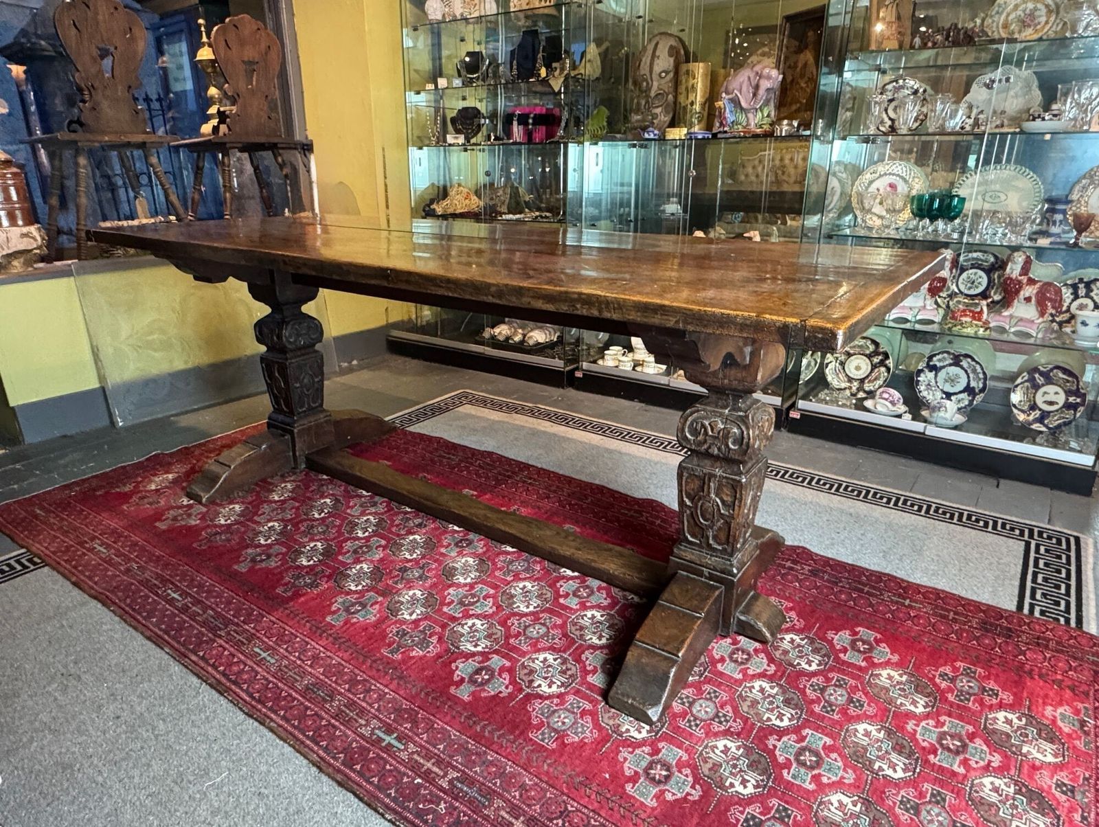 Antique Plank Top Oak Refectory Table In Elizabethan Style photo furniture