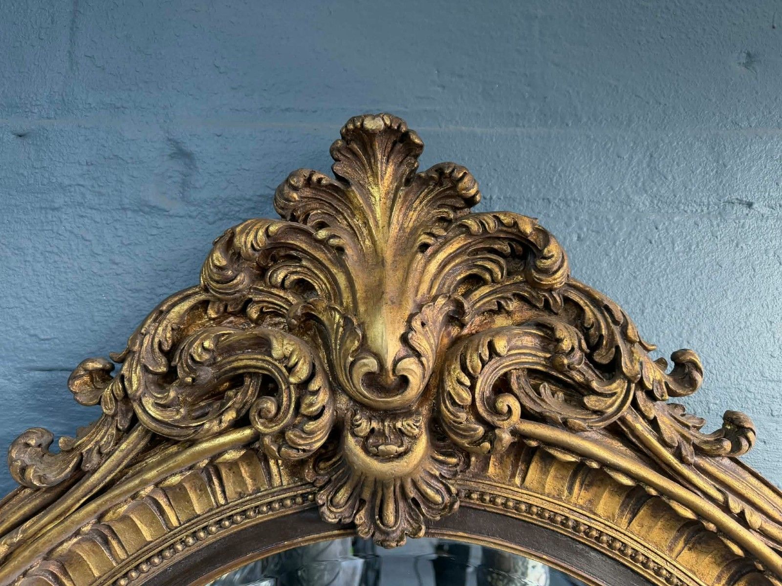 Huge Antique French Louis XVI Gold Gilt Oval Carved Mirror photo furniture