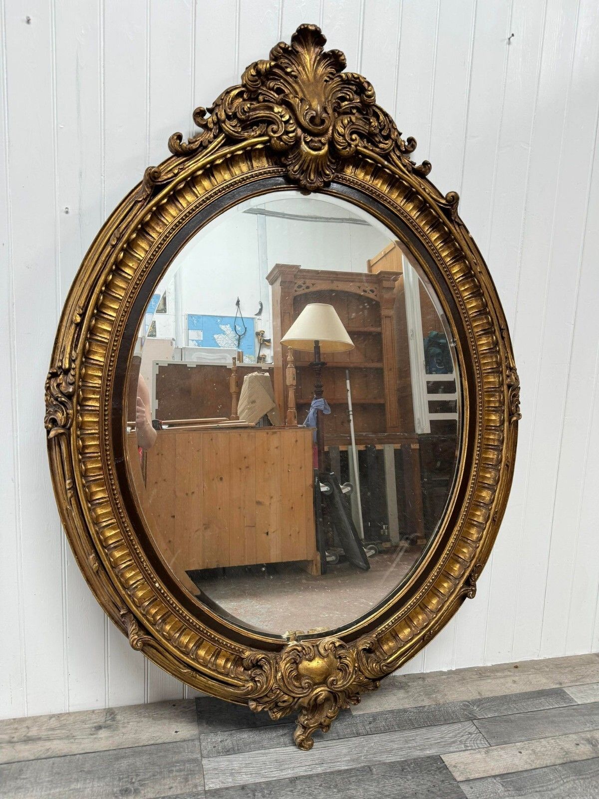 Huge Antique French Louis XVI Gold Gilt Oval Carved Mirror photo Home Decor