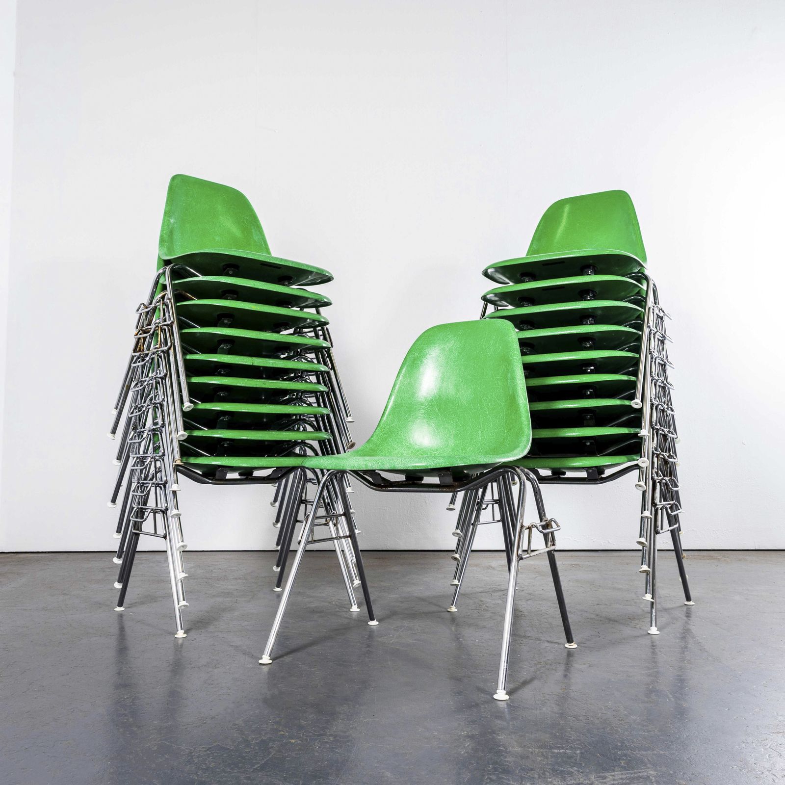 1960's Original Eames Dss Stacking Vivid Green Fibreglass Dining Chair   Set Of Four photo furniture