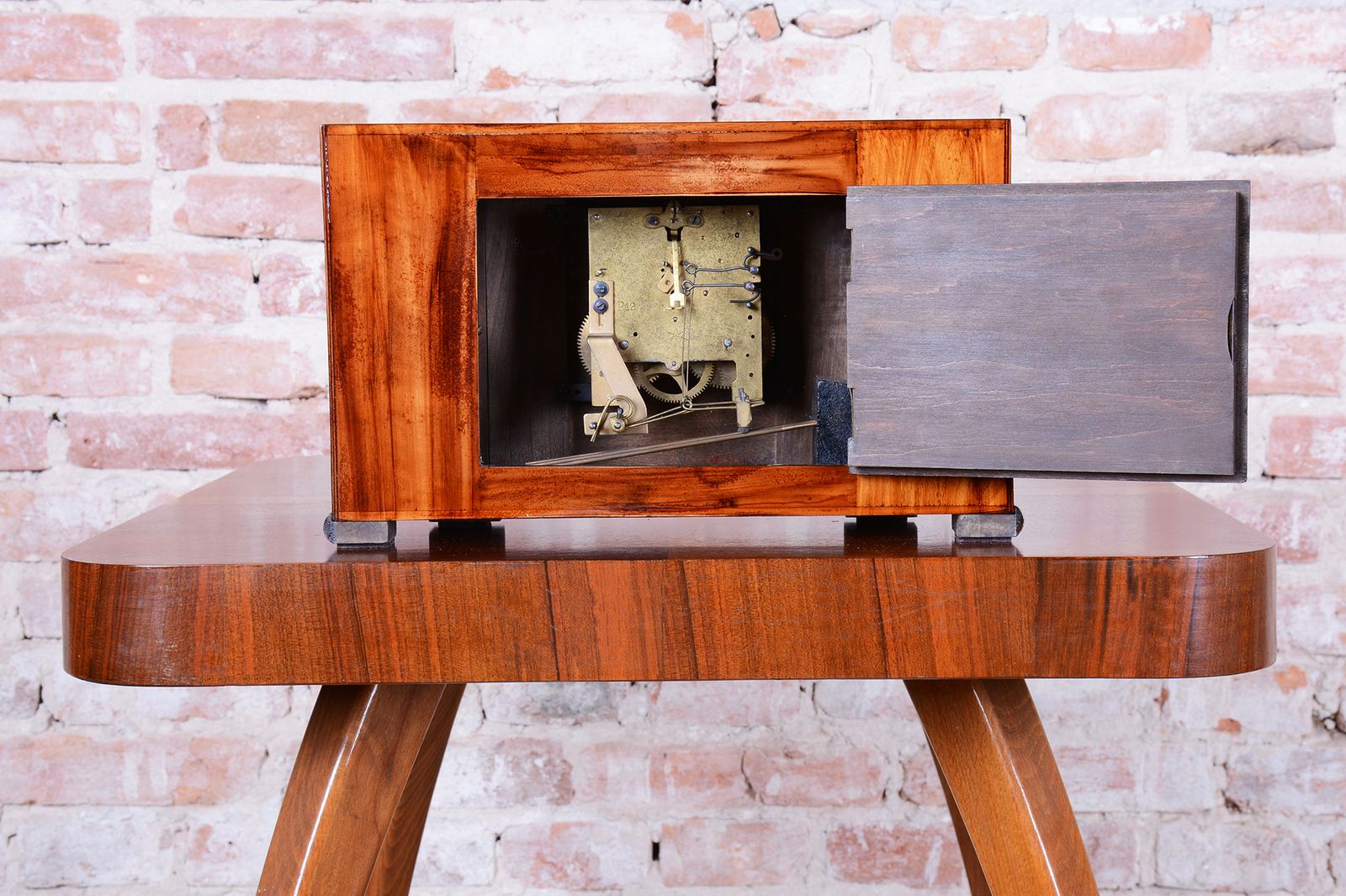 Restored Art Deco Clock, Walnut, Revived Polish, Czech, 1920s photo vintage
