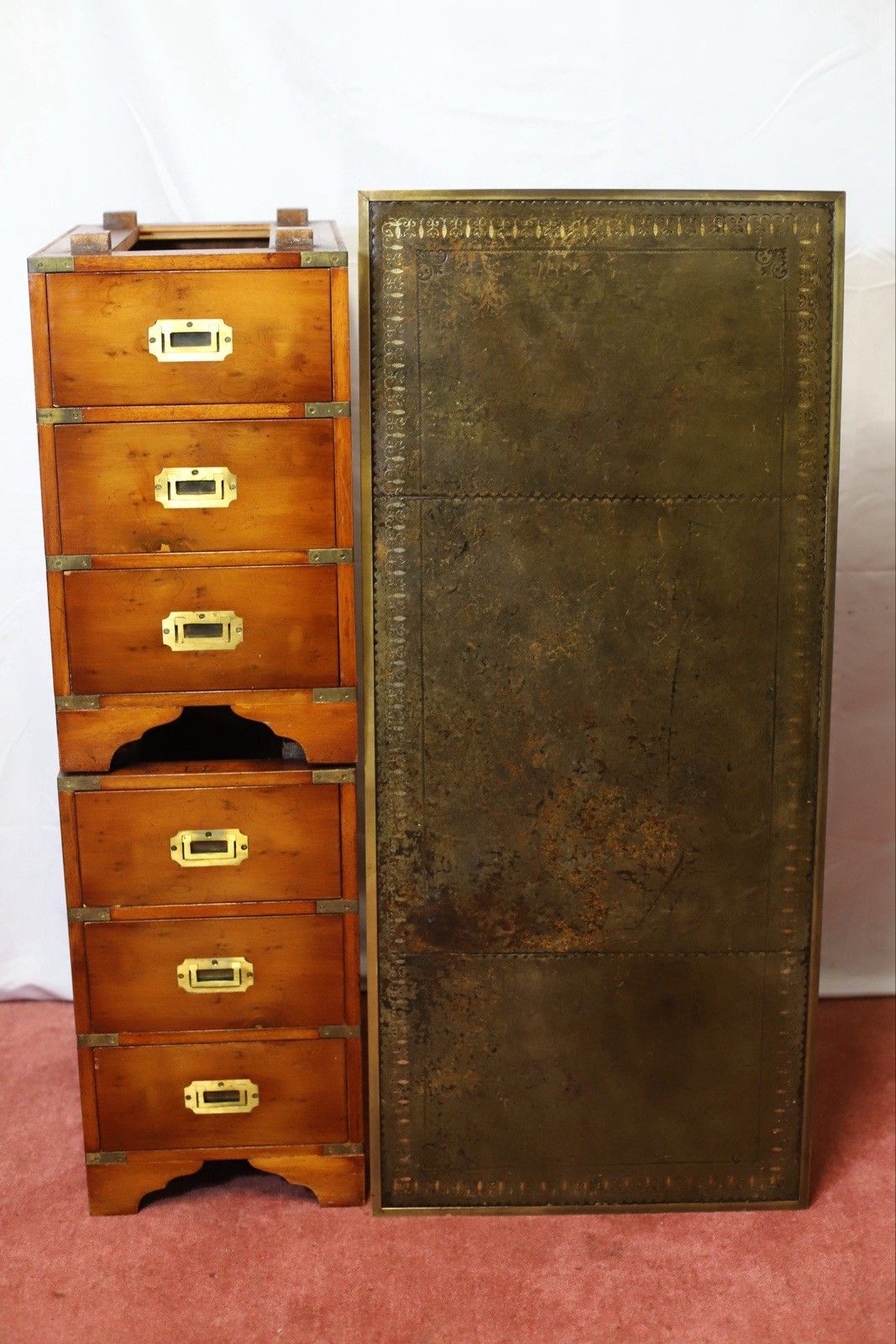 photo vintage Lovely Military Campaign Style Pedestal Desk