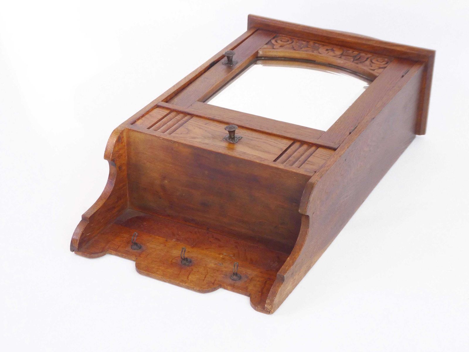 photo furniture Antique Small Wooden Cabinet With Arch Mirror, Carved Apothecary With Floral Details, Small Chest, Farmhouse Decor