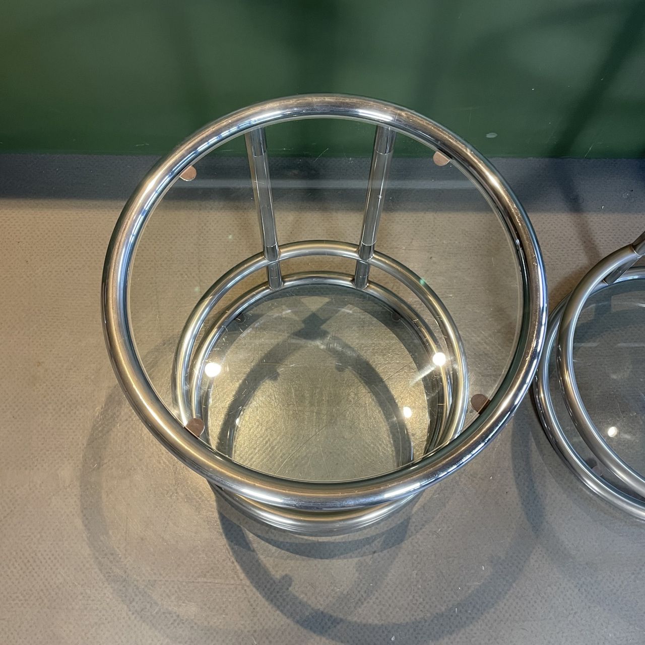 Pair Of 1970s Glass And Chrome Coffee Tables photo buy