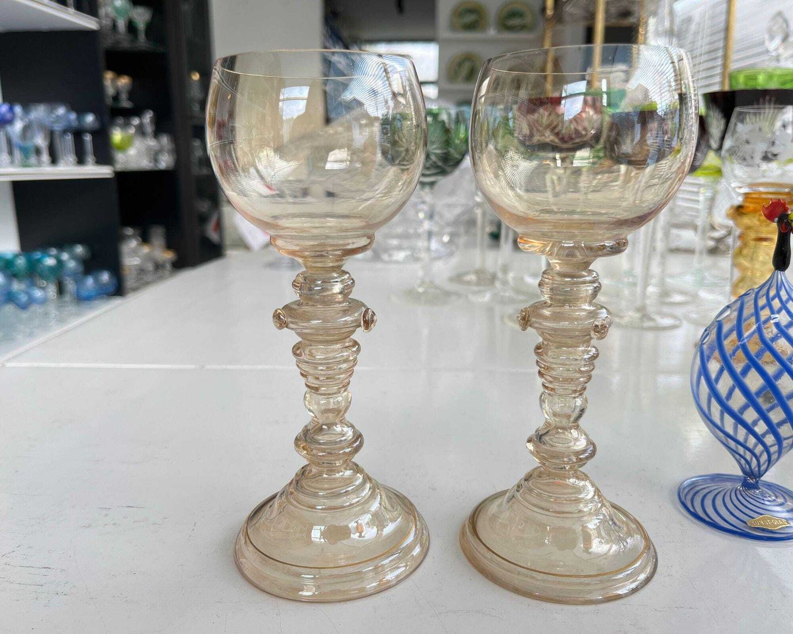 Hollow Stem Goblet Glass | 6pcs | Pearlmutt Theresienthal | Weird! photo 508.0