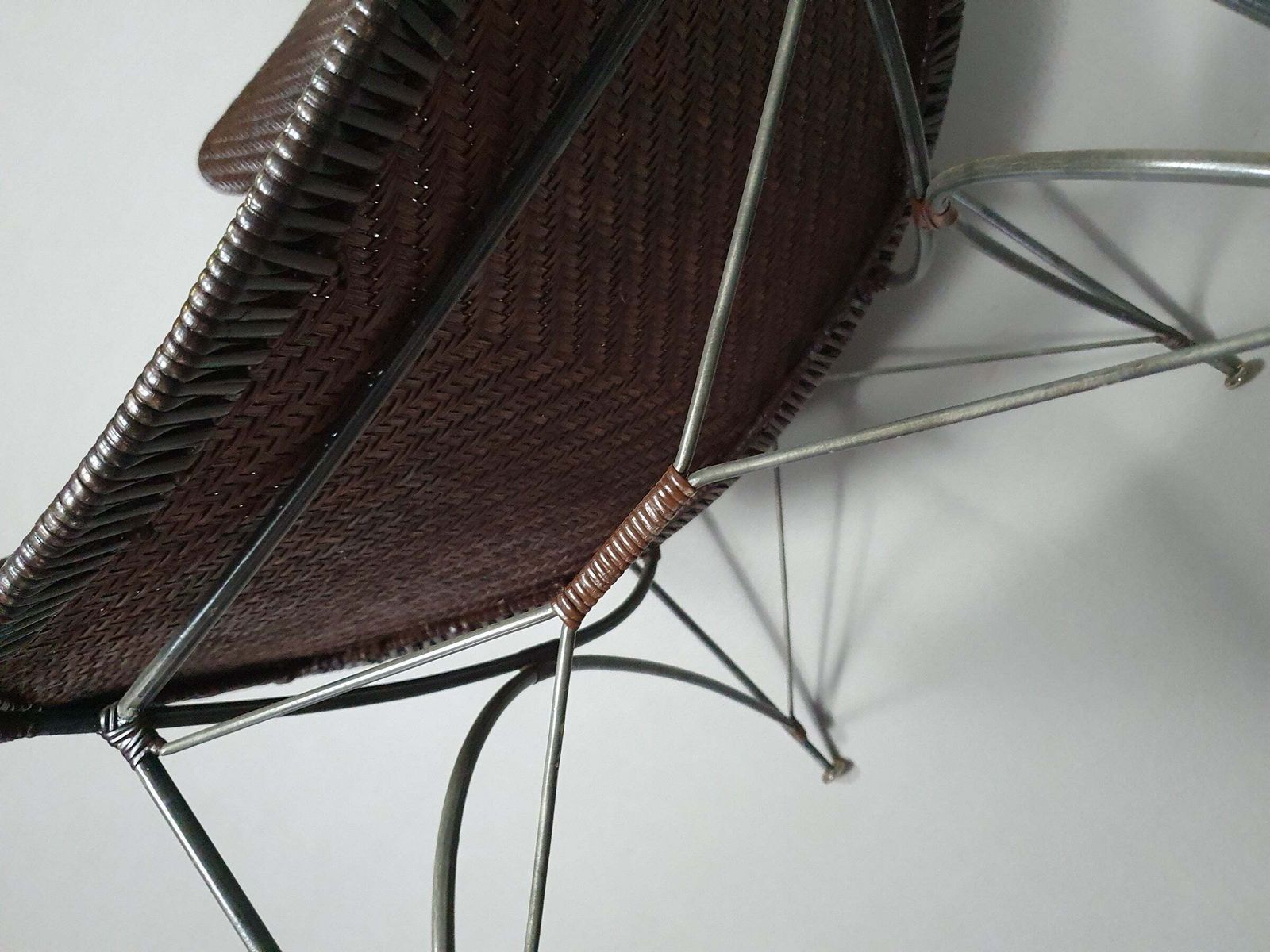 Brown Rattan And Metal Lounge Chair By Yuzuru Yamakawa, 1980s photo vintage