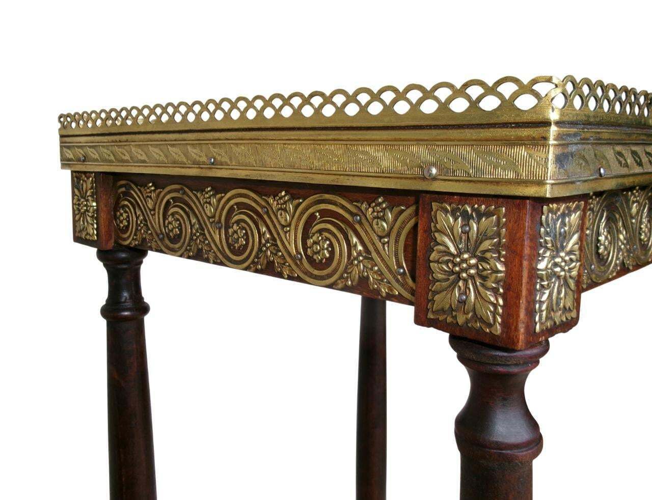 Antique French Plant Stand, Marble Top & Brass Decoration, Empire Jardiniere, Torchere, Wine Table photo vintage