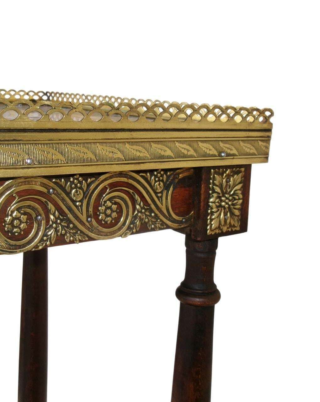 Furniture Antique French Plant Stand, Marble Top & Brass Decoration, Empire Jardiniere, Torchere, Wine Table photo