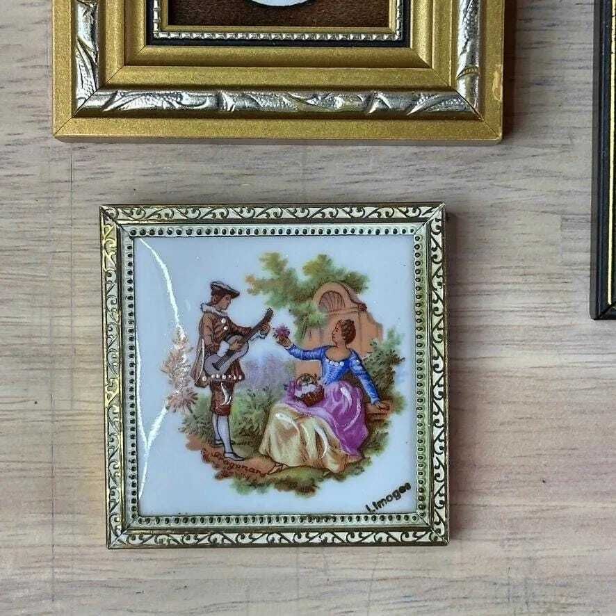 7x Vintage Miniature Art Lot Butterfly Wing Limoges Needlepoint Eclectic Gallery photo Art
