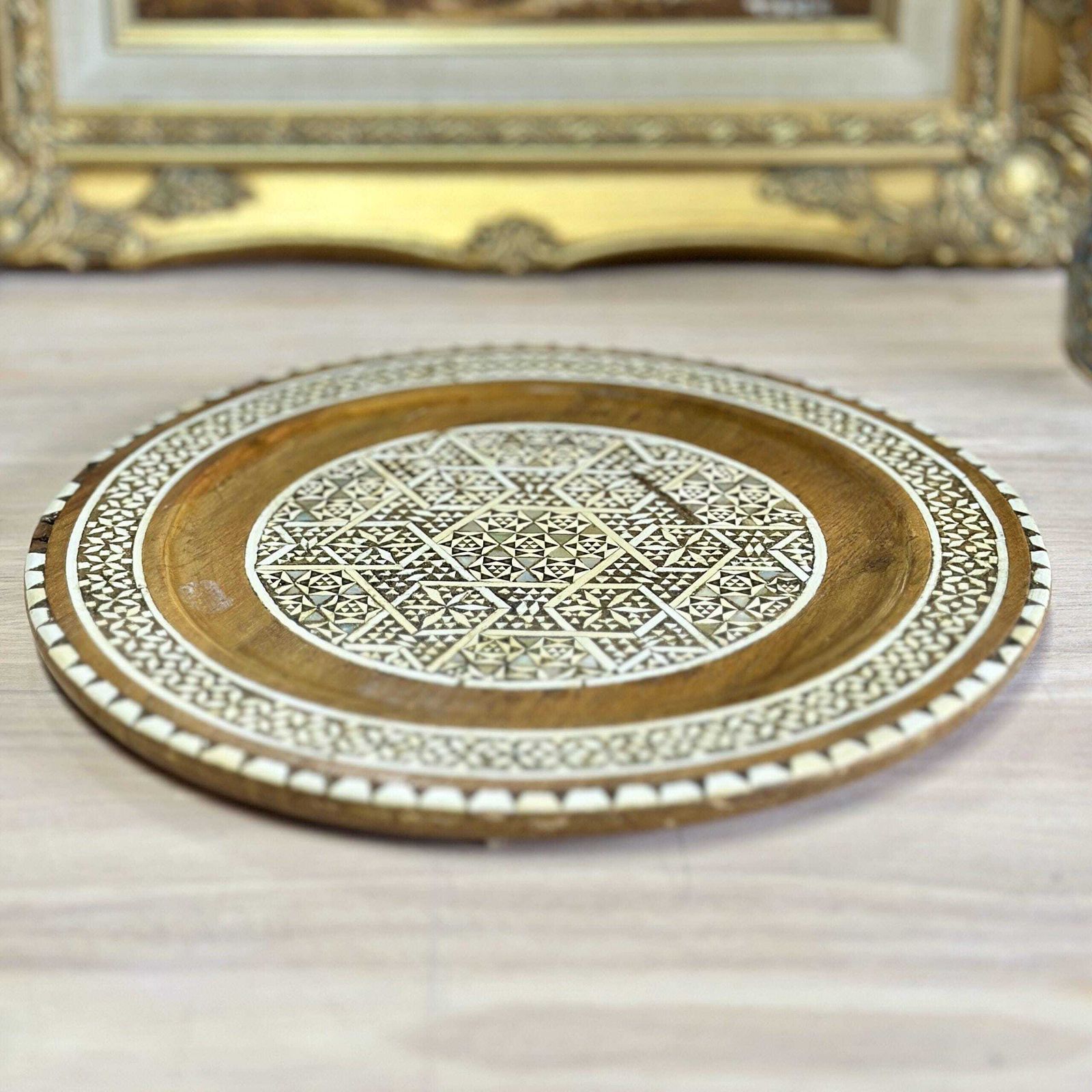 51.0 Egyptian Islamic Mother Of Pearl Inlaid Wooden Decorative Plate Wall Hanging photo