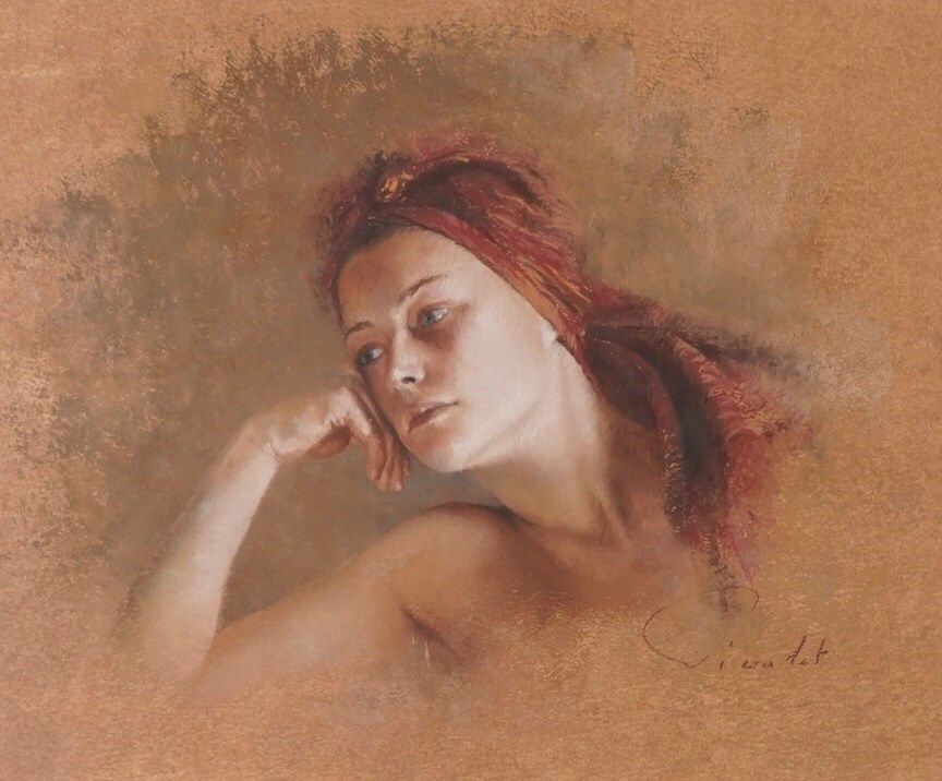 Femme Au Bandeau 1 – Pastel Portrait, Framed Artwork By Nathalie Picoulet photo vinterior