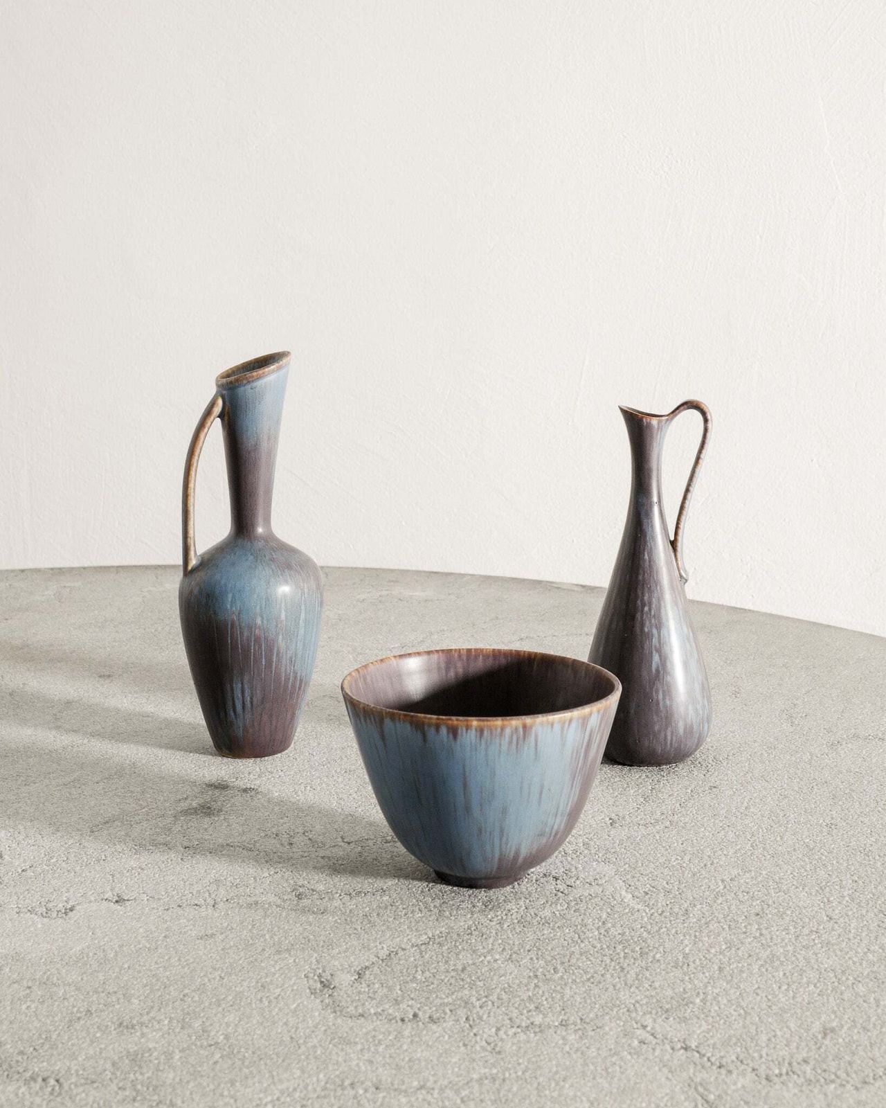 Set Of Seven Gunnar Nylund Blue Brown Swedish Mid Century Ceramic Vases For Rörstrand Sweden, 1950s photo Home Decor