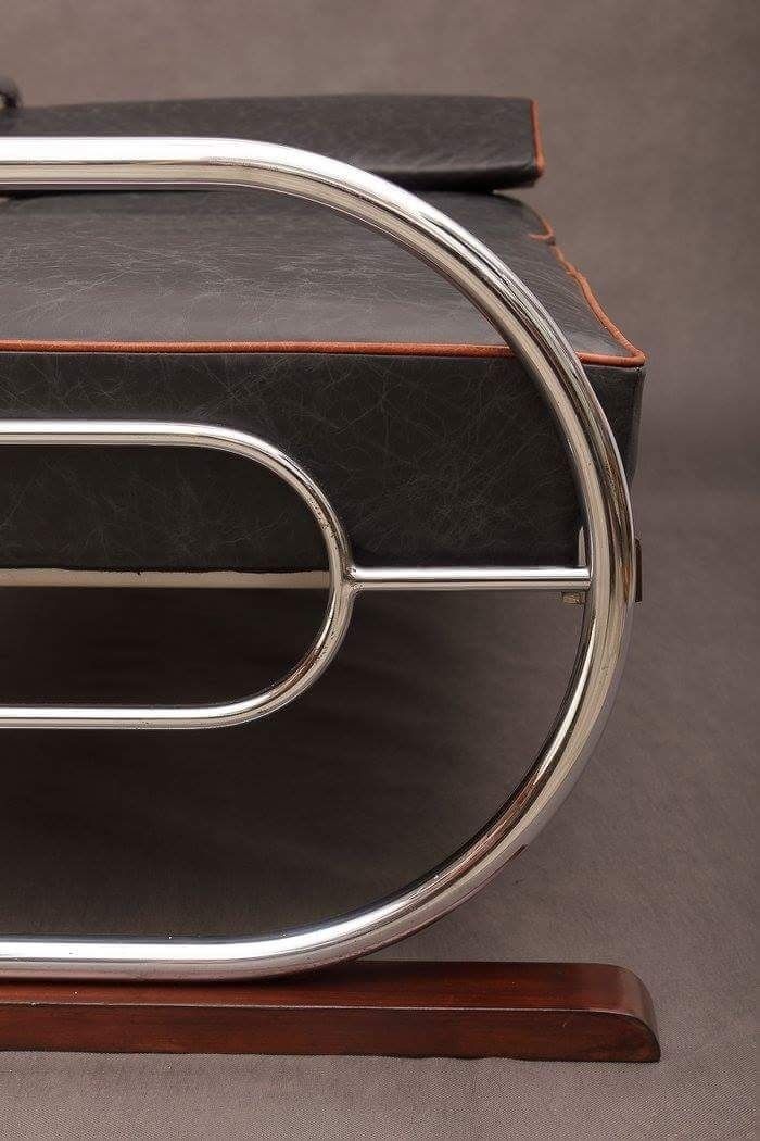 Daybed Sofa In Black Leather By Hynek Gottwald,  Czech Bauhaus 1930s photo vinterior