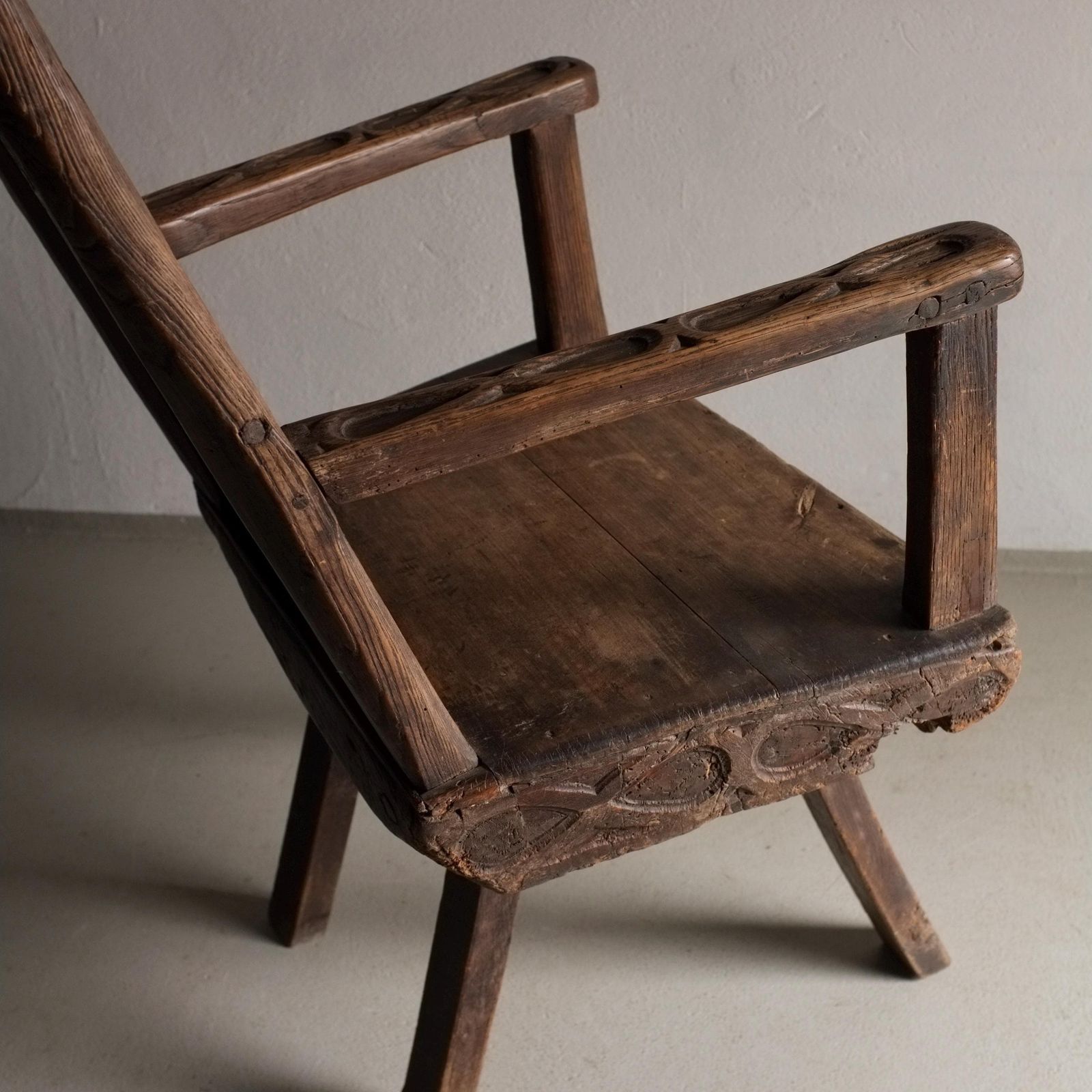 Furniture Antique Primitive Carved Oak Arm Chair | Belgium photo