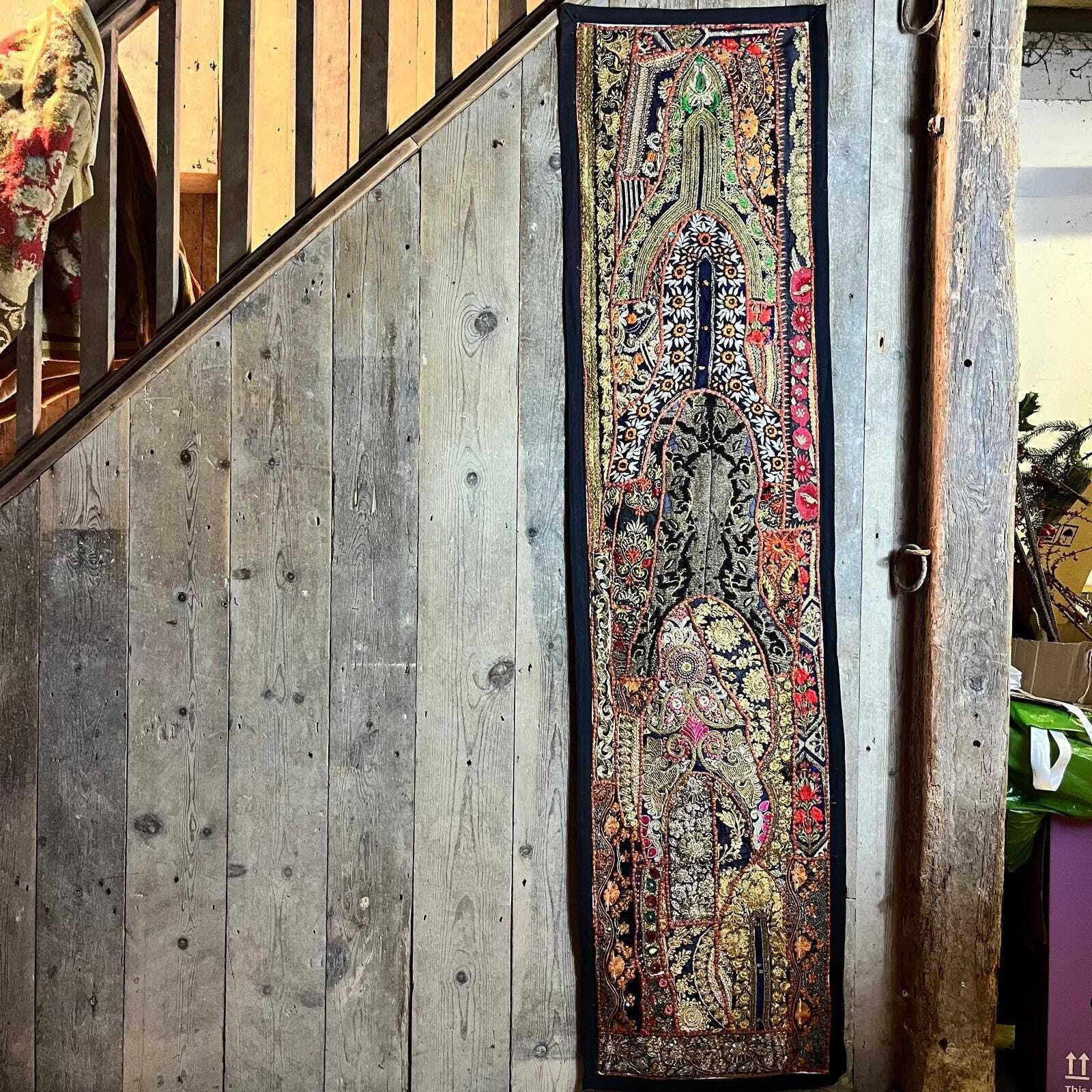 Vintage Indian Decorative Mirror & Textile Panel photo Textiles