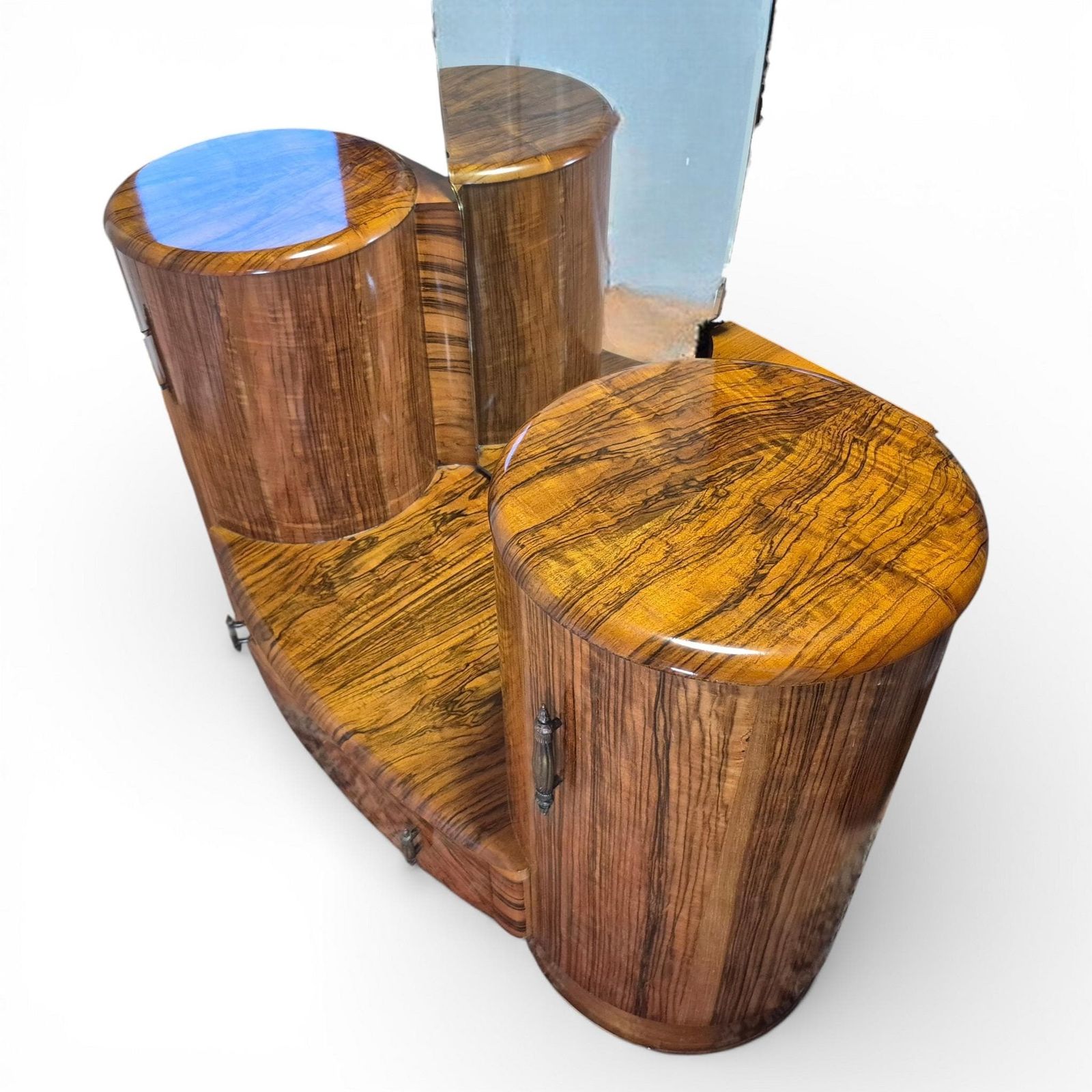 Shrager Art Deco Burr Walnut Dressing Table Vanity With Mirror & Side Cabinets photo Furniture