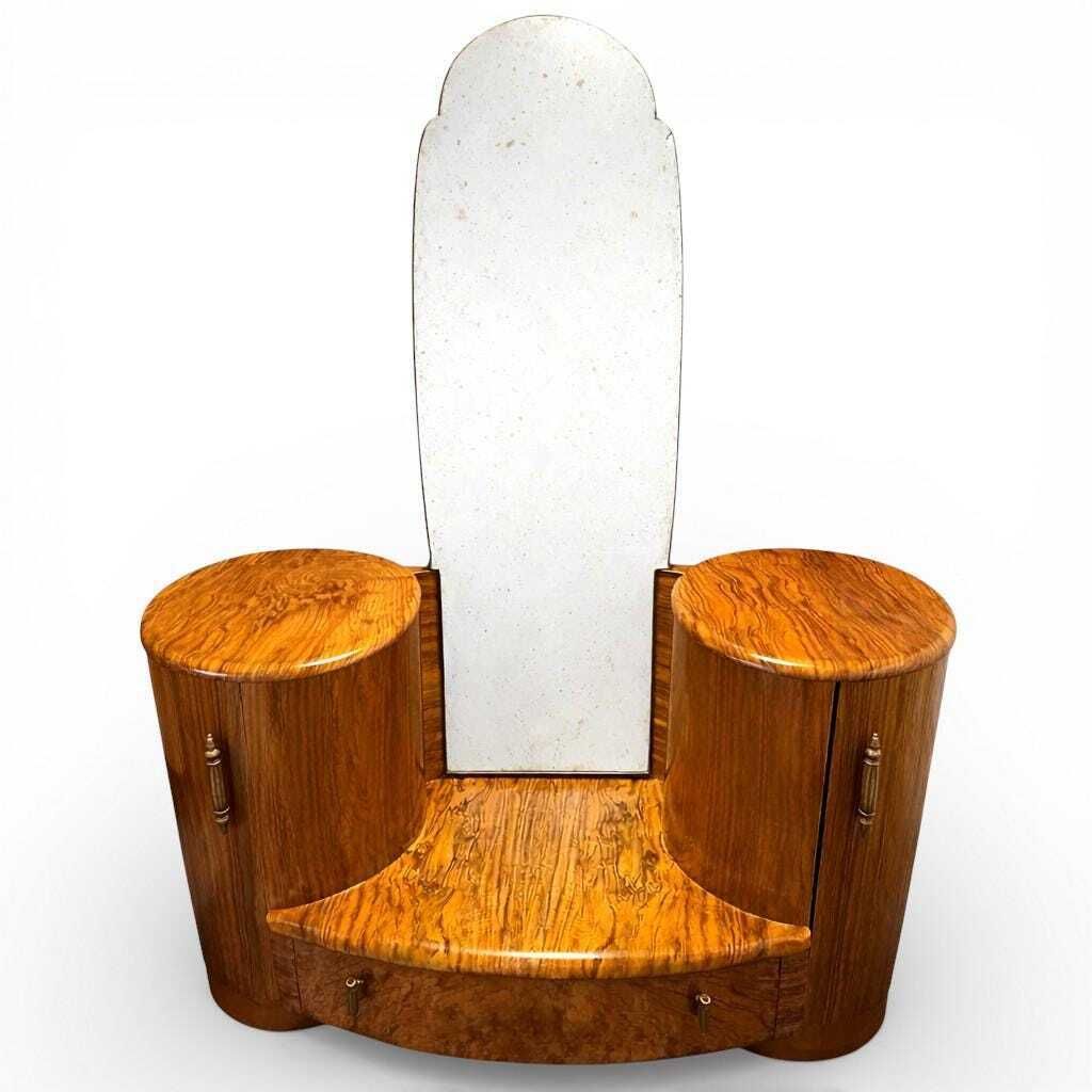 Shrager Art Deco Burr Walnut Dressing Table Vanity With Mirror & Side Cabinets photo buy