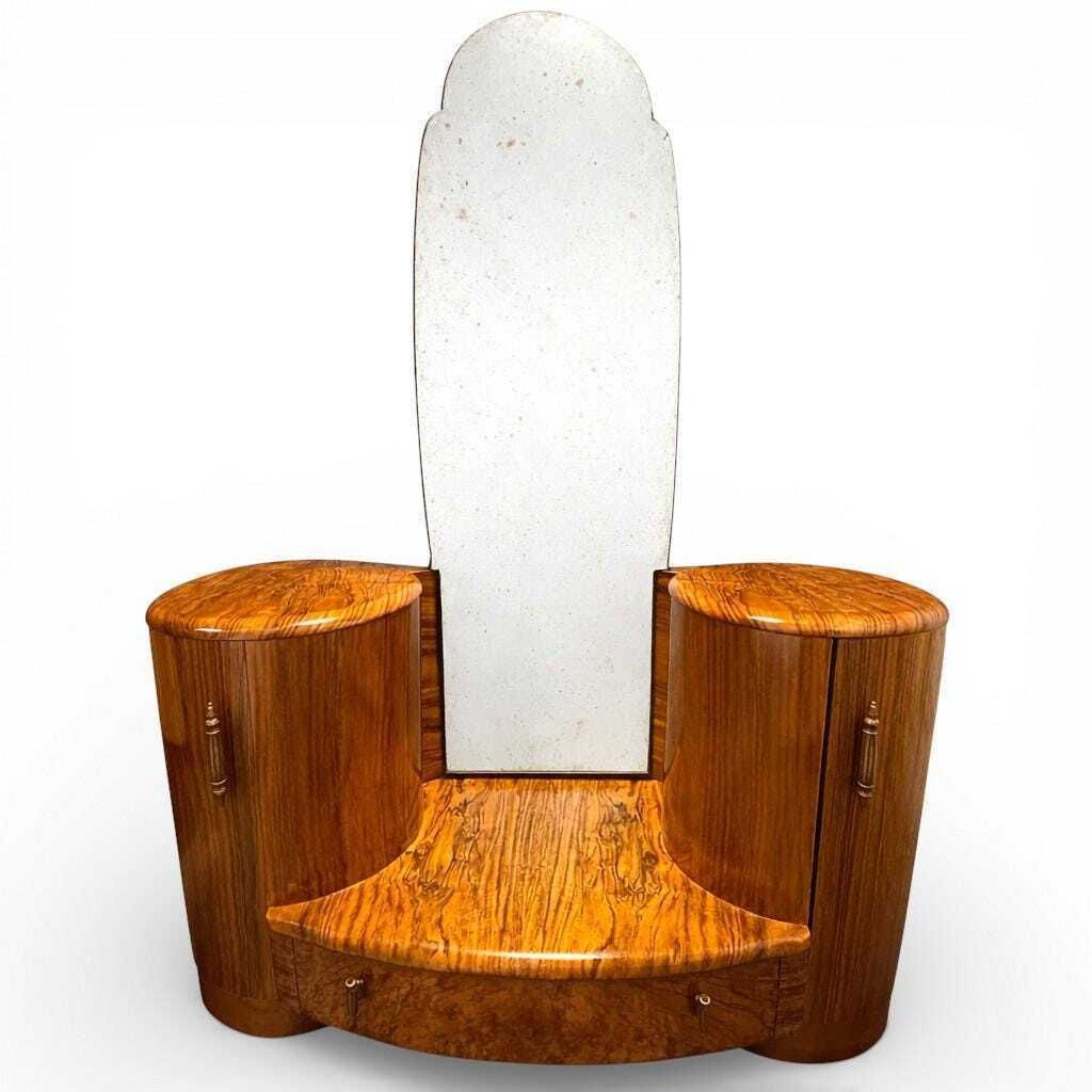 Shrager Art Deco Burr Walnut Dressing Table Vanity With Mirror & Side Cabinets photo vintage