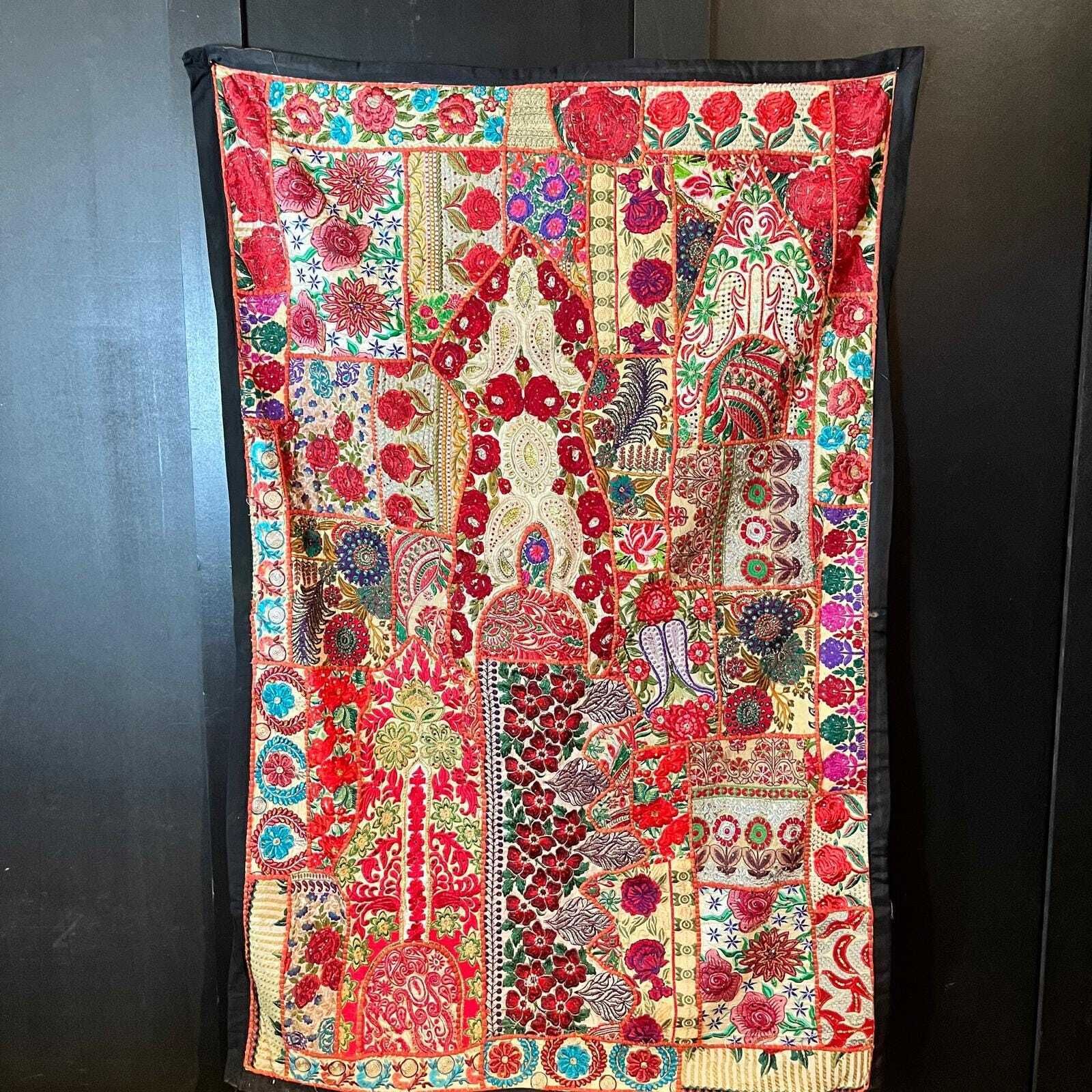 Large Vintage Indian Handmade Patchwork Tapestry Decorative Wall Hanging photo furniture